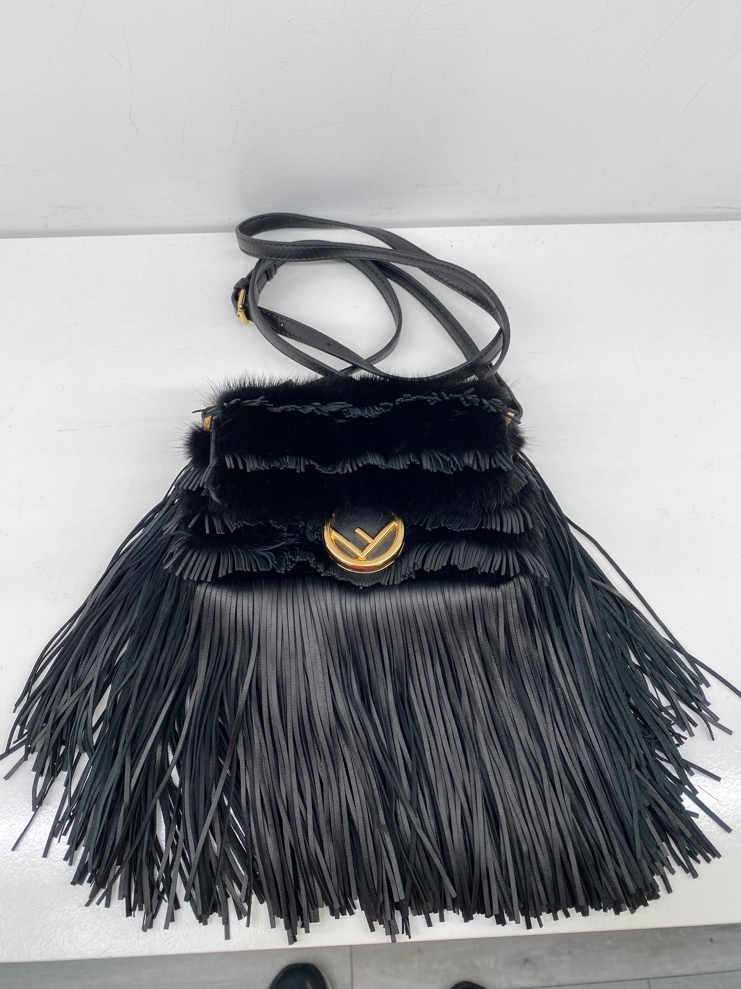 Fendi mink-fur and leather fringe crossbody bag