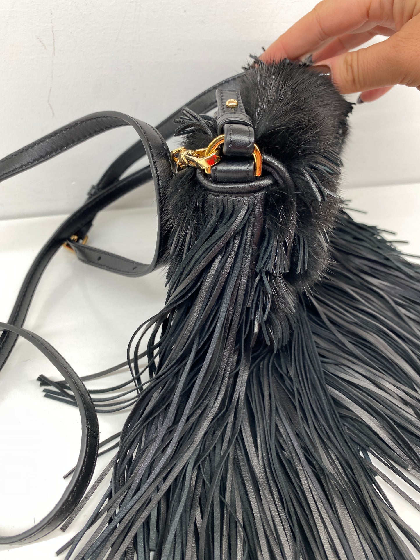 Fendi mink-fur and leather fringe crossbody bag