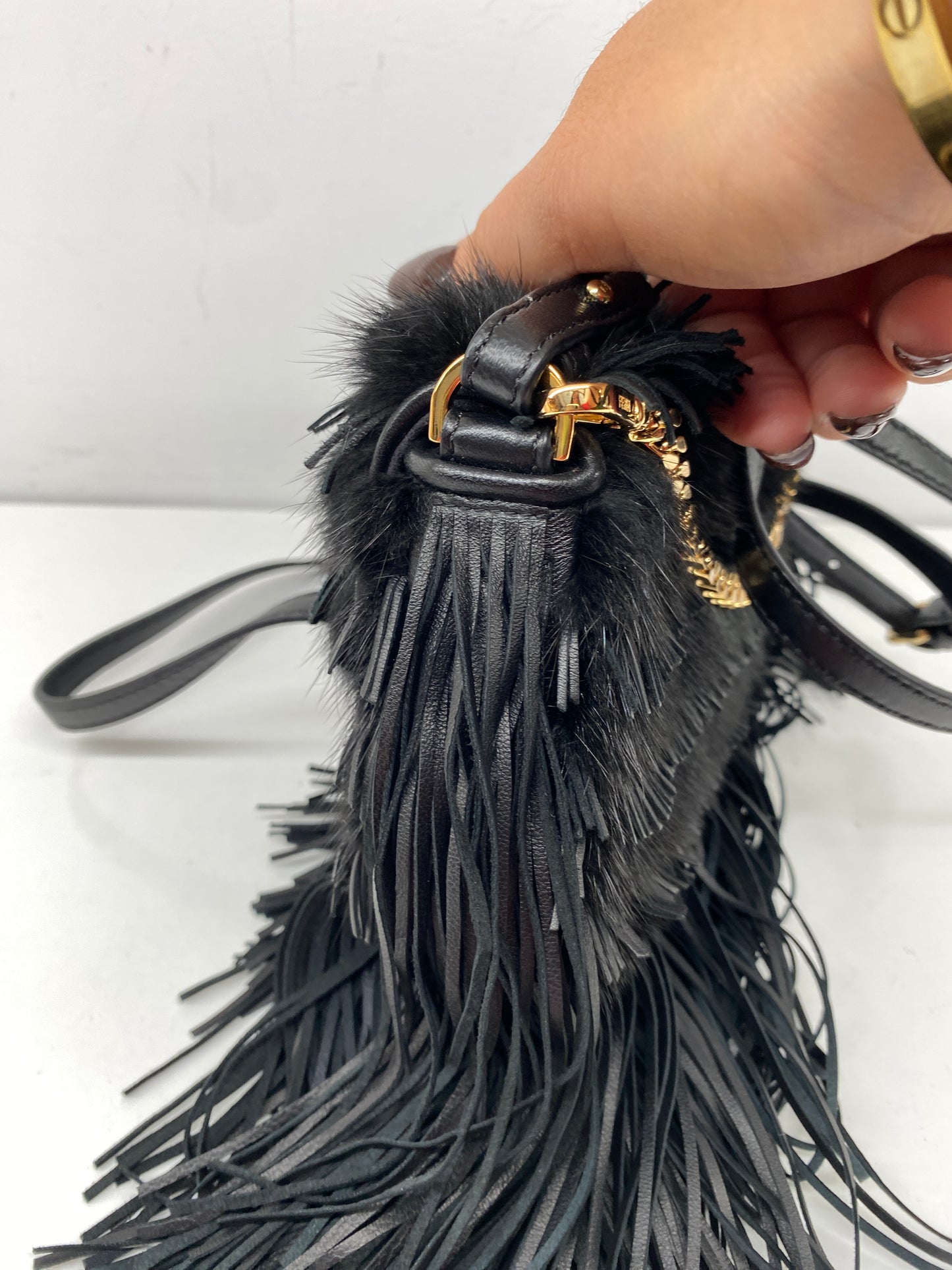 Fendi mink-fur and leather fringe crossbody bag