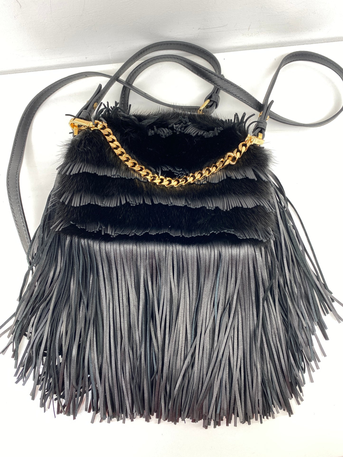 Fendi mink-fur and leather fringe crossbody bag