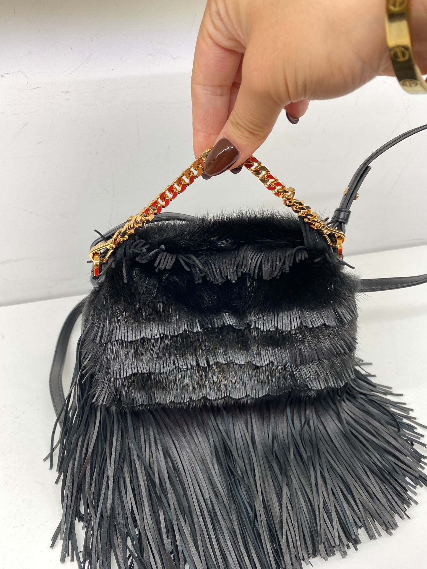Fendi mink-fur and leather fringe crossbody bag