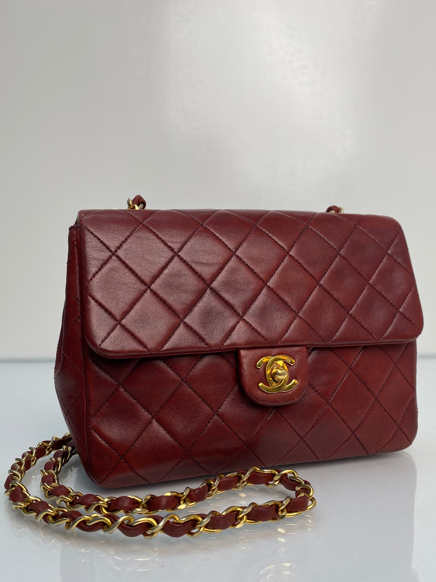 Chanel Vintage Square Burgundy 20cm Crossbody Bag