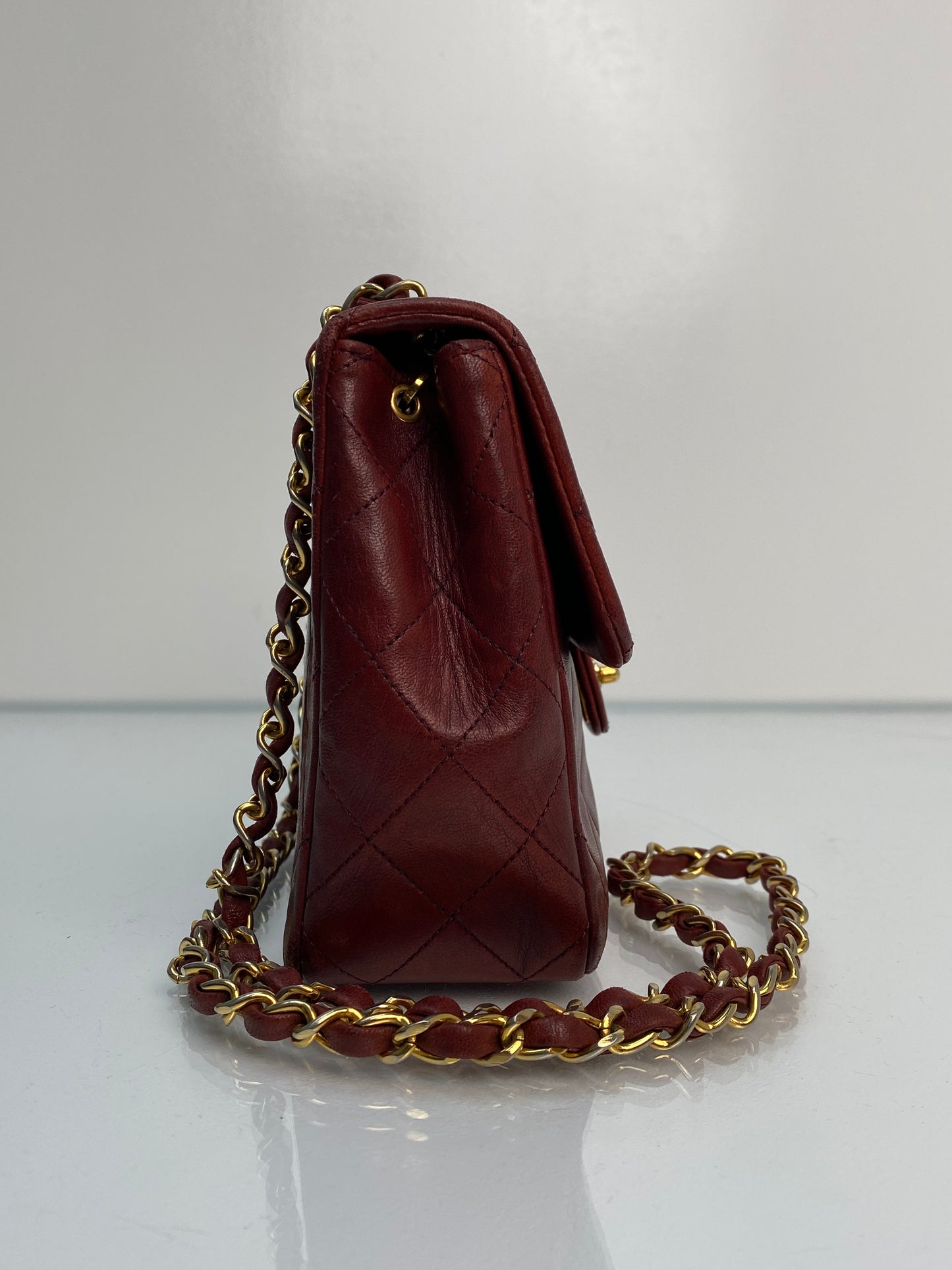 Chanel Vintage Square Burgundy 20cm Crossbody Bag