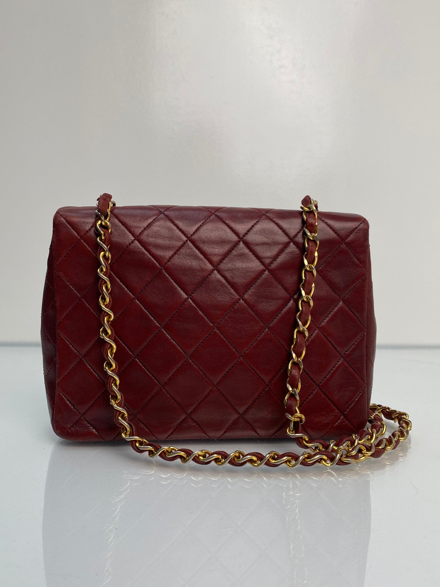 Chanel Vintage Square Burgundy 20cm Crossbody Bag