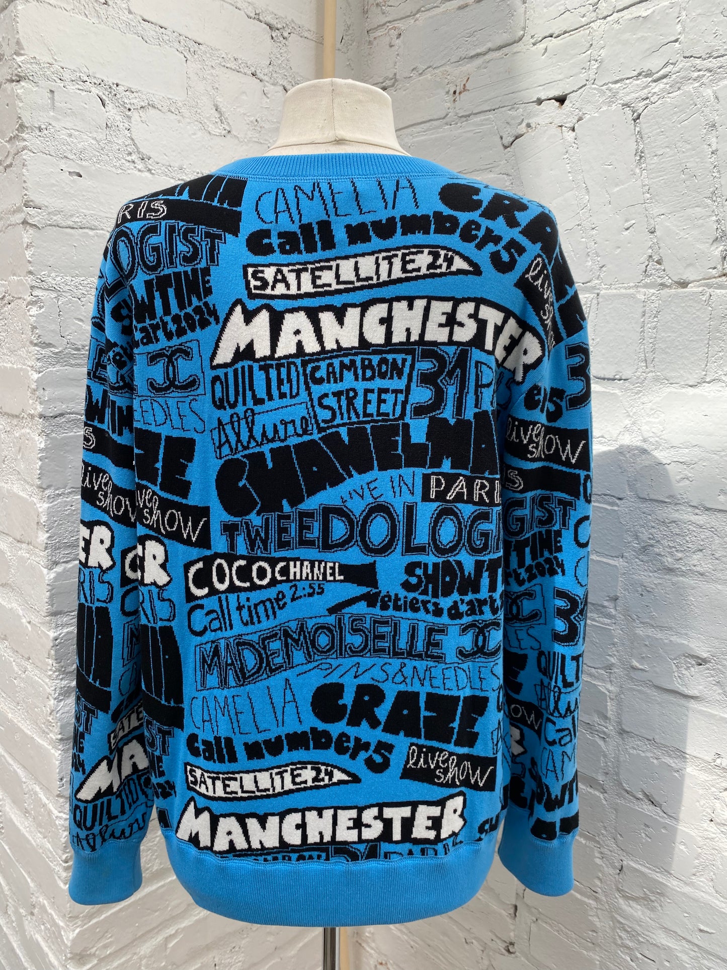 Chanel Blue Paris Manchester Coco Crewneck Sweater, 40
