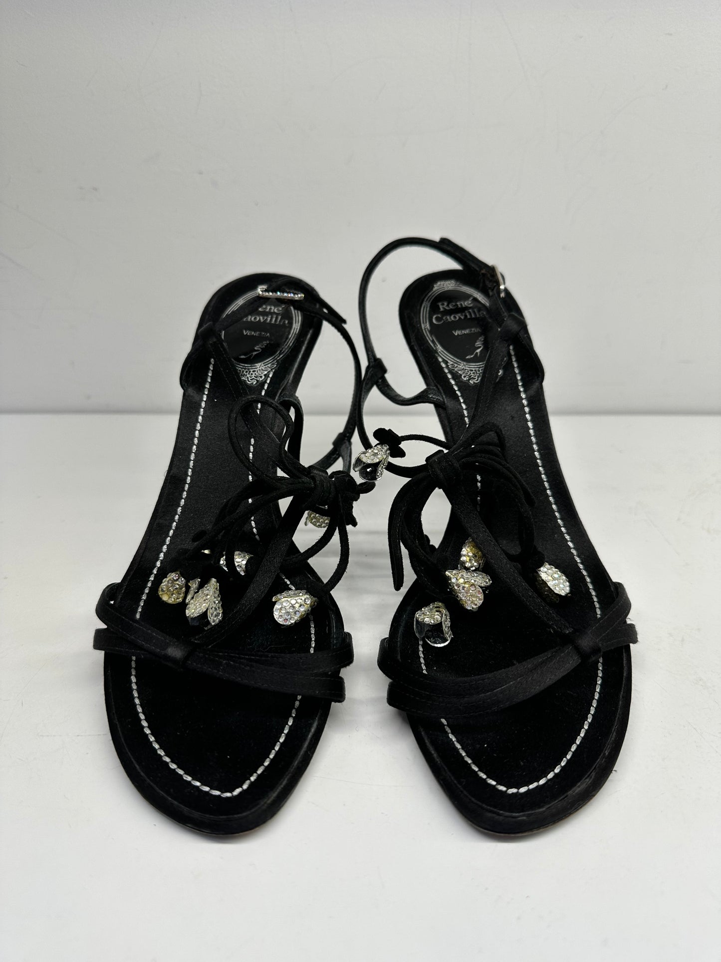 Rene Caovilla Black Strappy Heels, 37.5