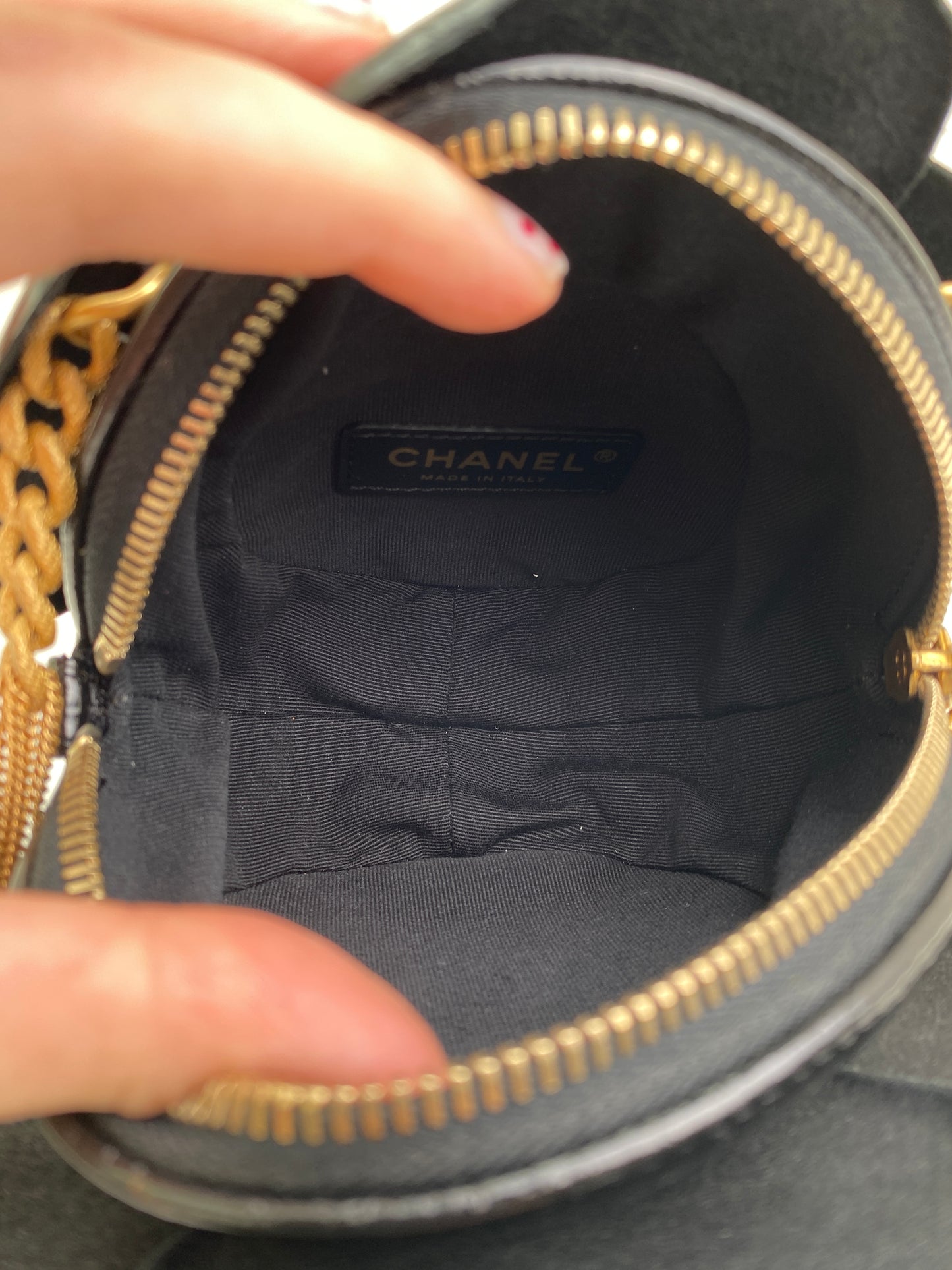 Chanel Black Camellia CC Round Clutch GHW