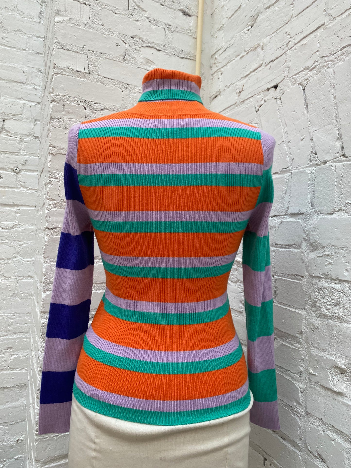 Anthropologie Orange, Teal & Purple Ribbed Turtleneck Sweater, S