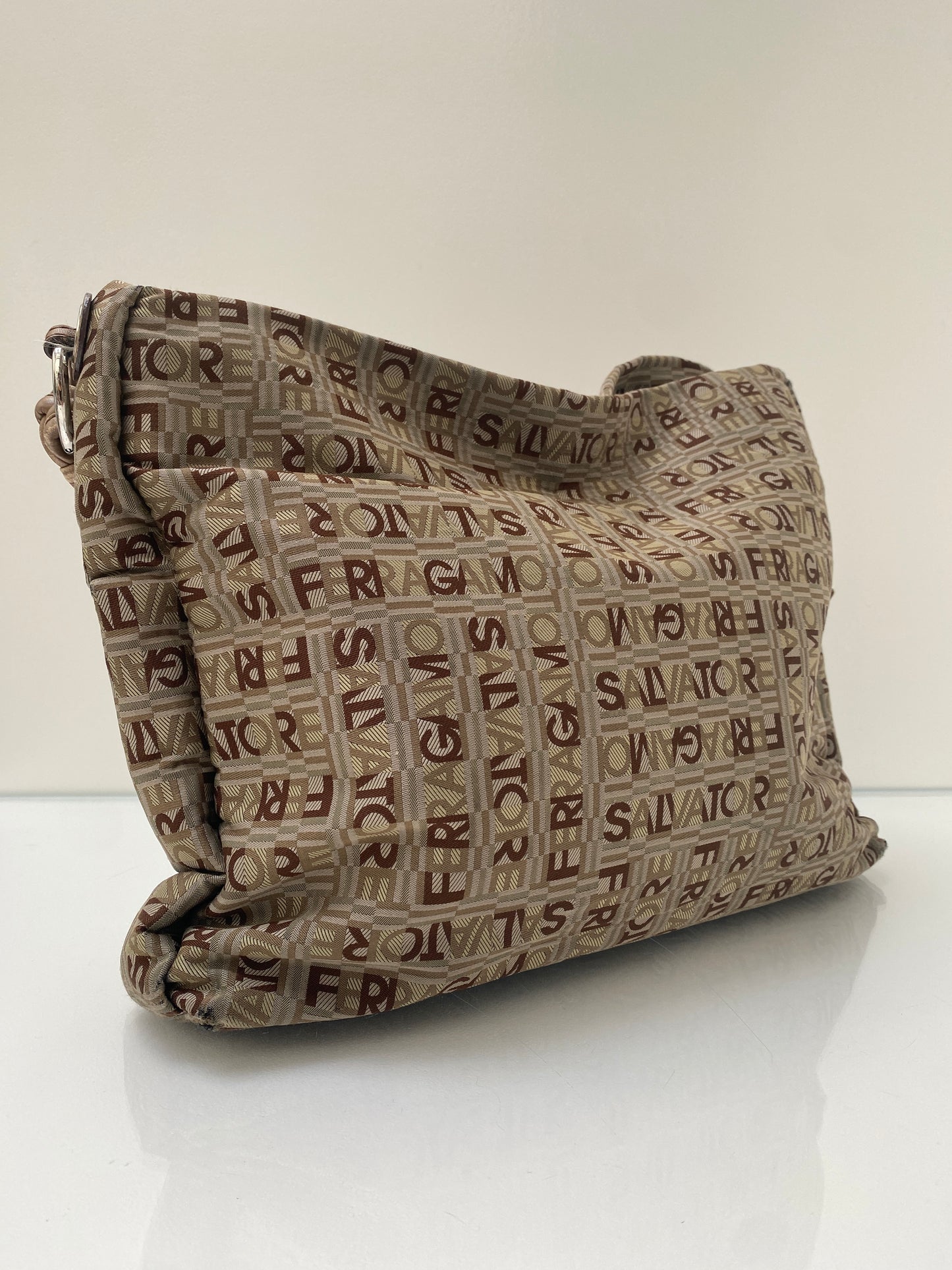 Salvatore Ferragamo Logo Brown Canvas Tote