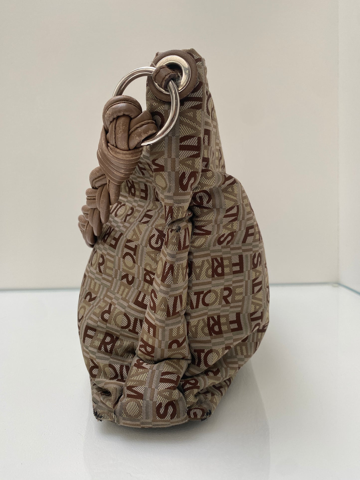 Salvatore Ferragamo Logo Brown Canvas Tote