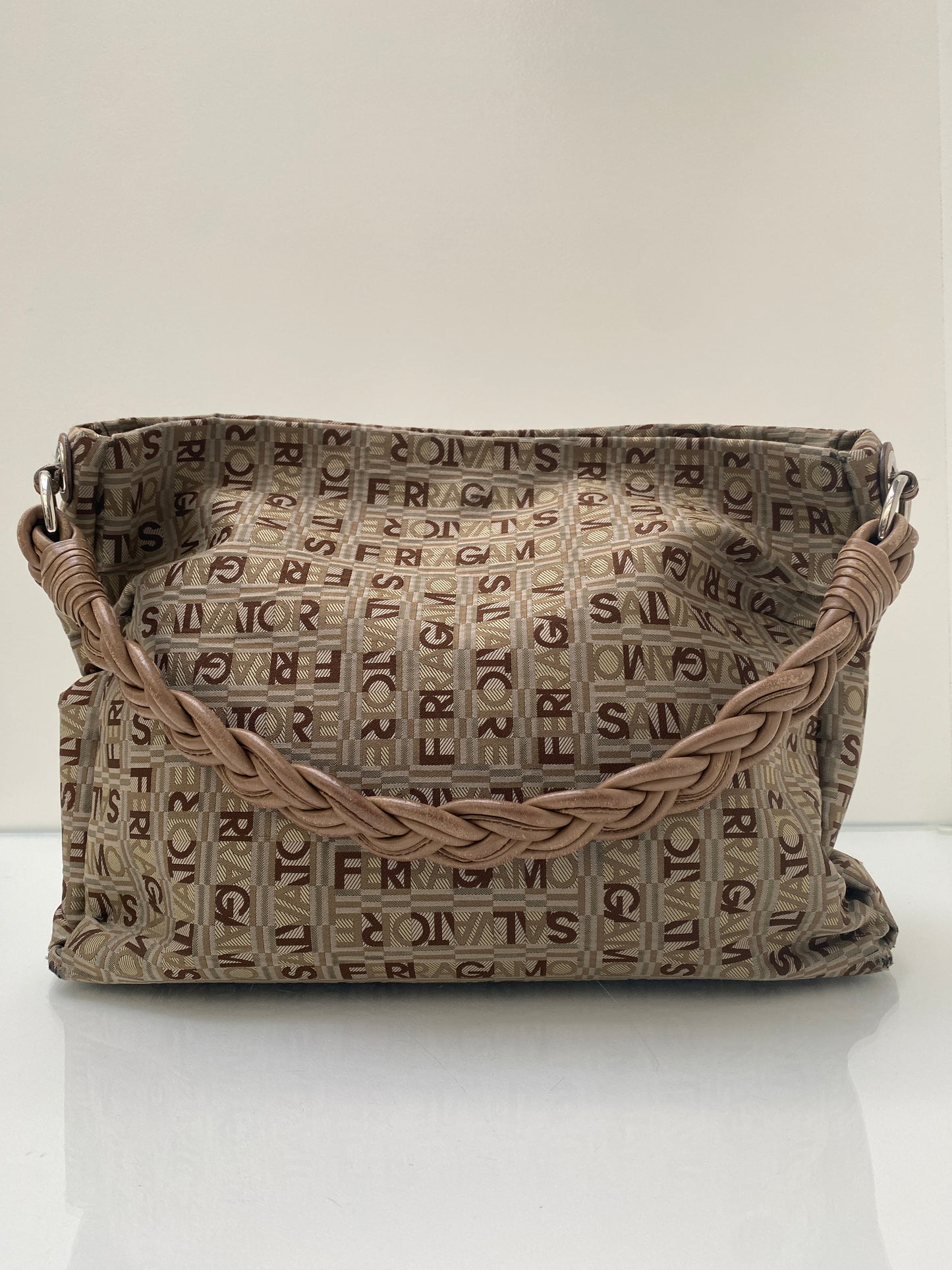 Salvatore Ferragamo Logo Brown Canvas Tote