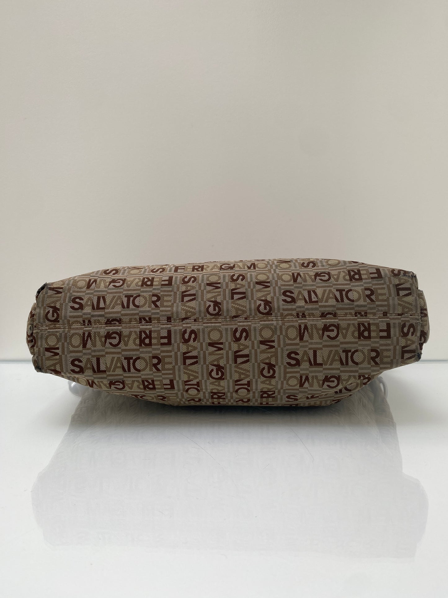 Salvatore Ferragamo Logo Brown Canvas Tote