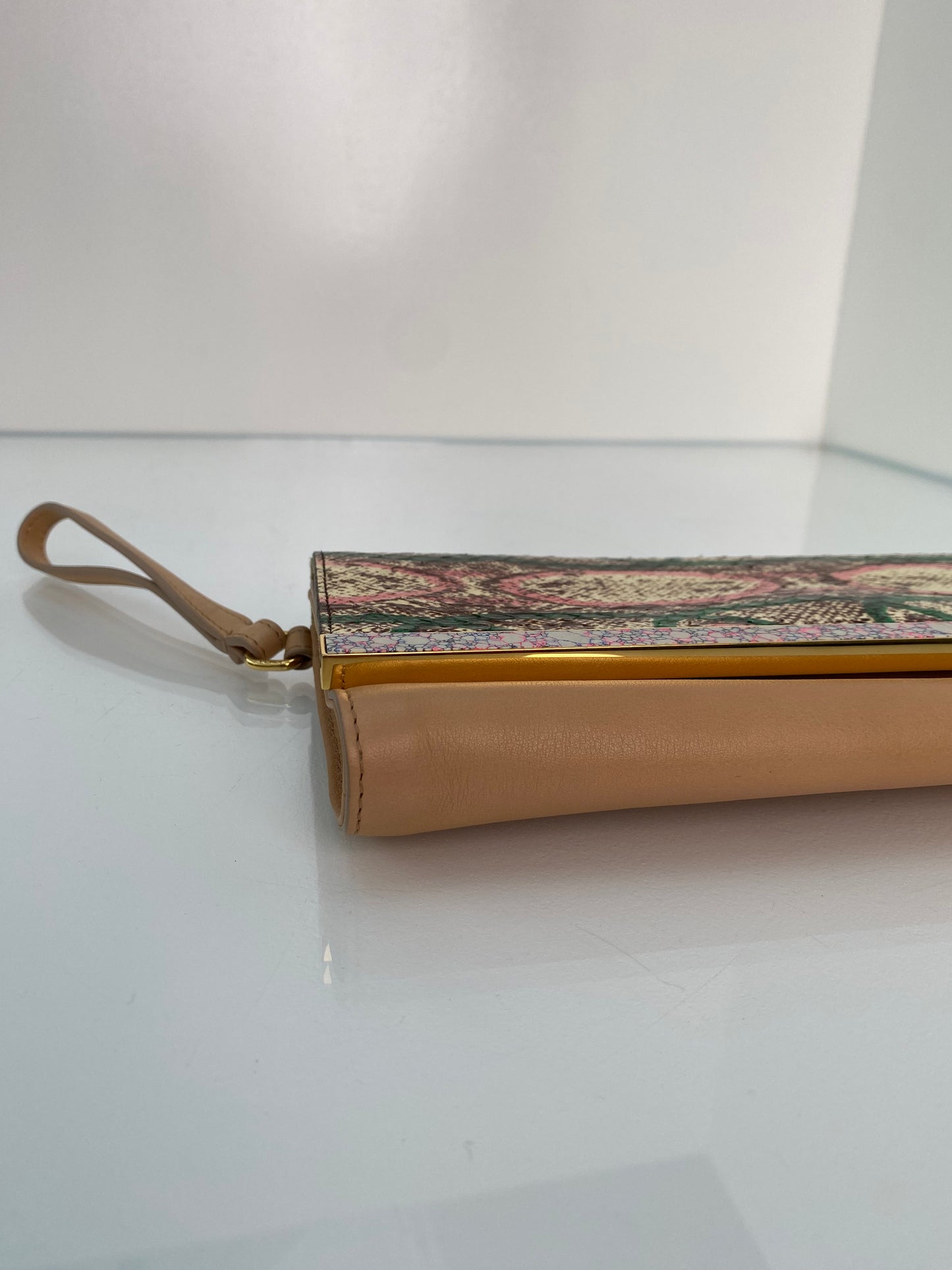 Fendi Tan, Green, & Pink Exotic Long Clutch (As Is)