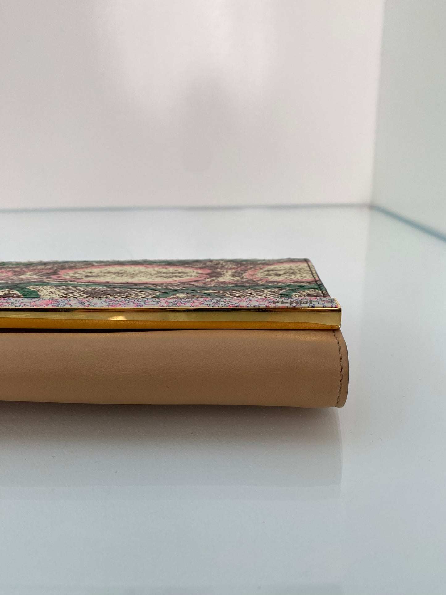 Fendi Tan, Green, & Pink Exotic Long Clutch (As Is)