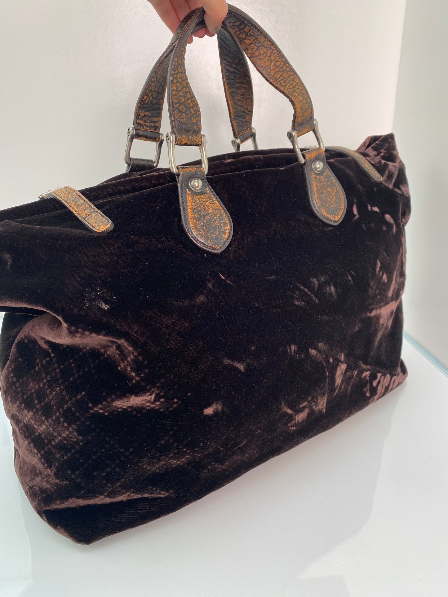 Gucci Brown Velvet Tote Bag SHW