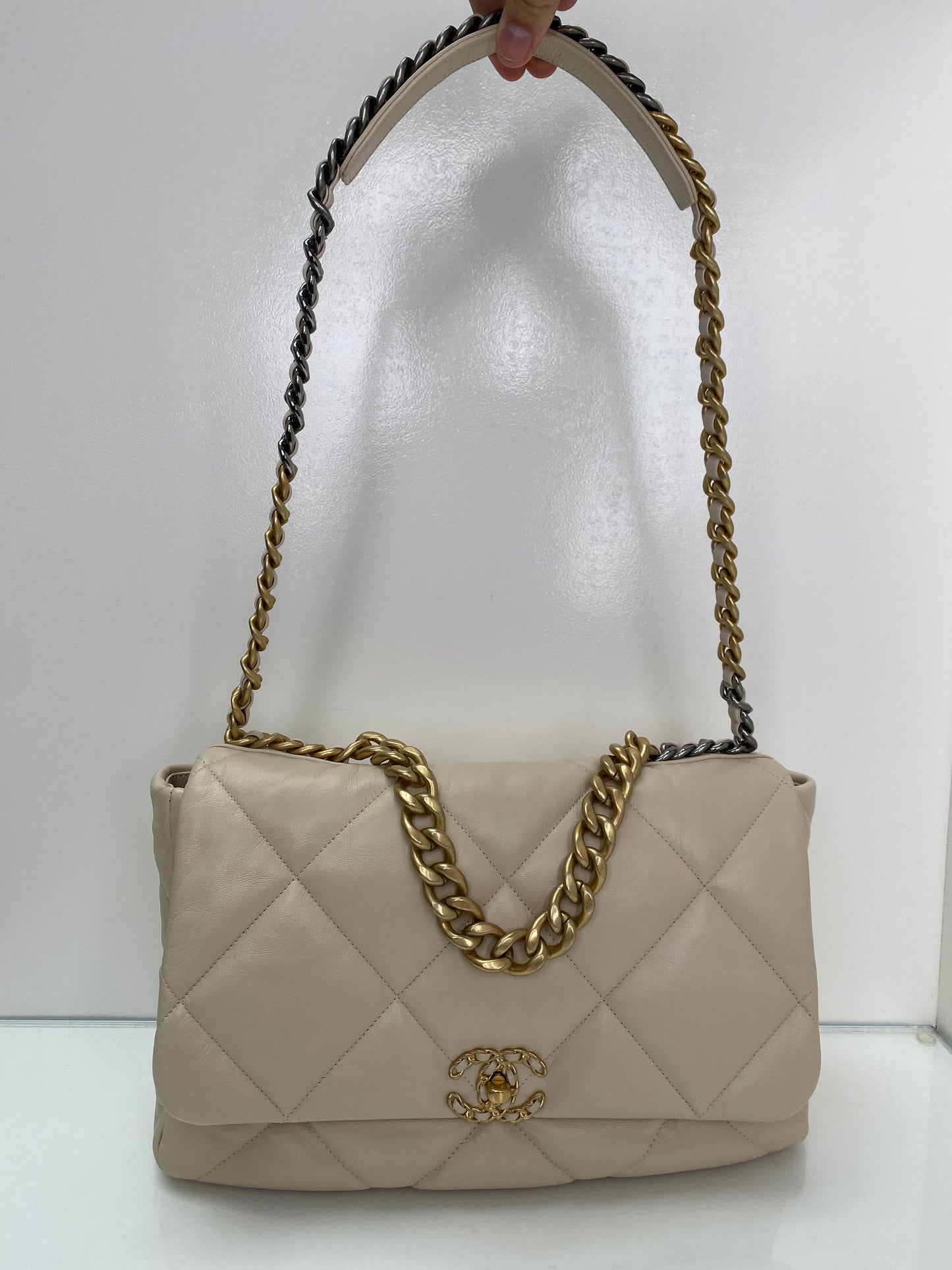 Chanel Cream Quilted Large 19 Bag TTHW