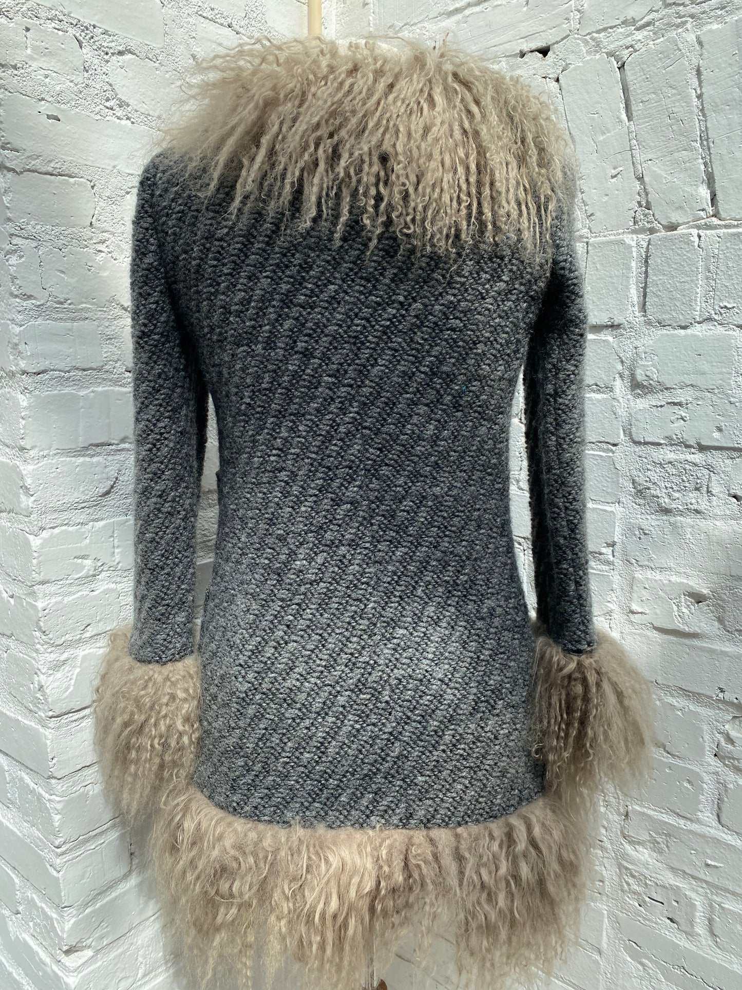 Dolce & Gabbana Grey Wool & Fur Coat, 36