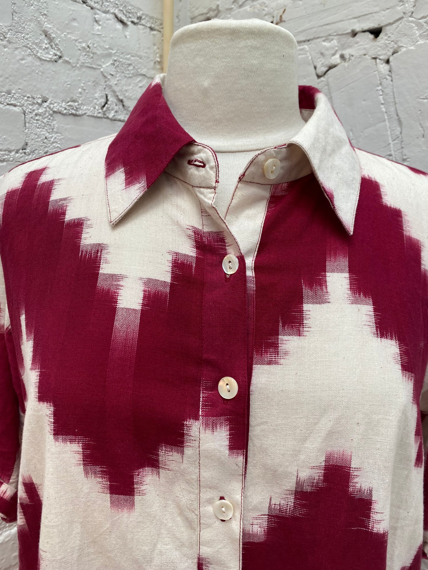 KLEED Burgundy & Cream Button Up Top, S/M