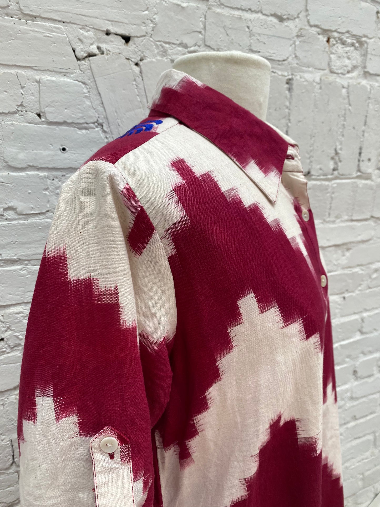 KLEED Burgundy & Cream Button Up Top, S/M