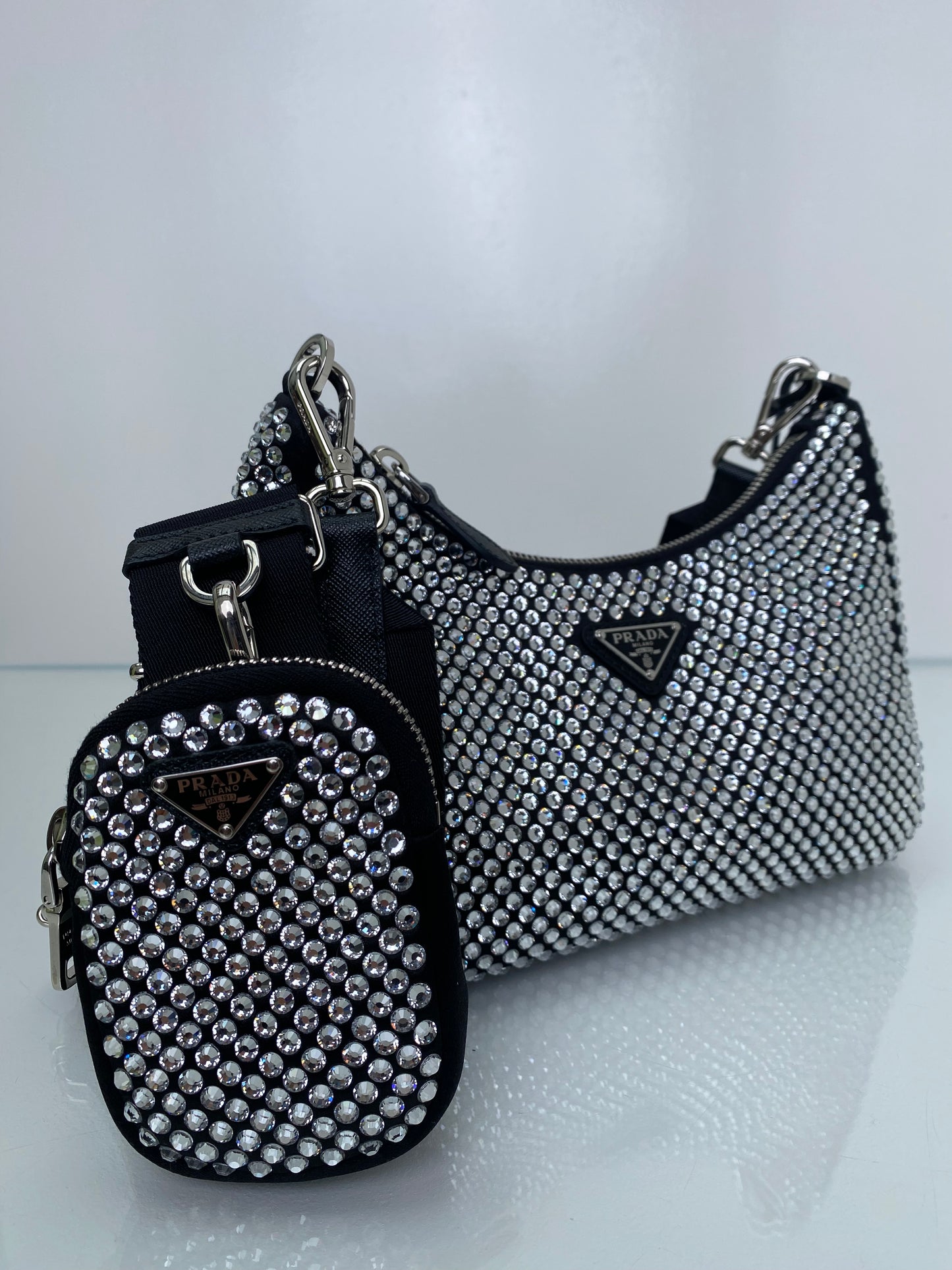 Prada Black & Crystal Re-Edition 2005 Crossbody Bag SHW