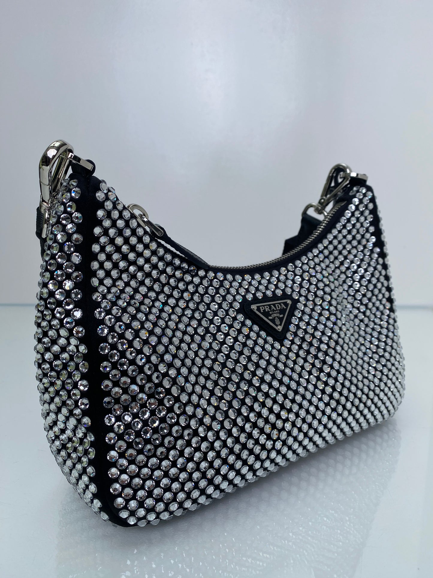 Prada Black & Crystal Re-Edition 2005 Crossbody Bag SHW