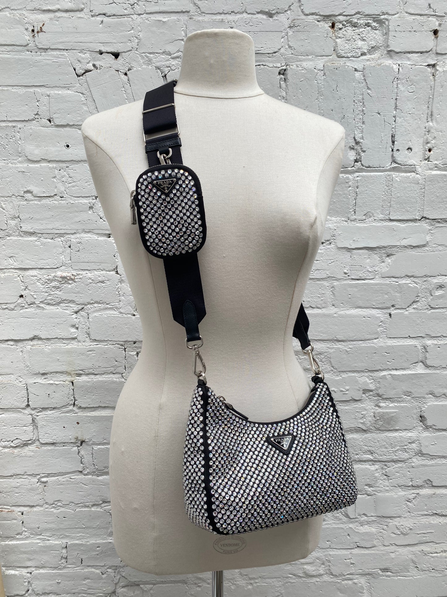 Prada Black & Crystal Re-Edition 2005 Crossbody Bag SHW