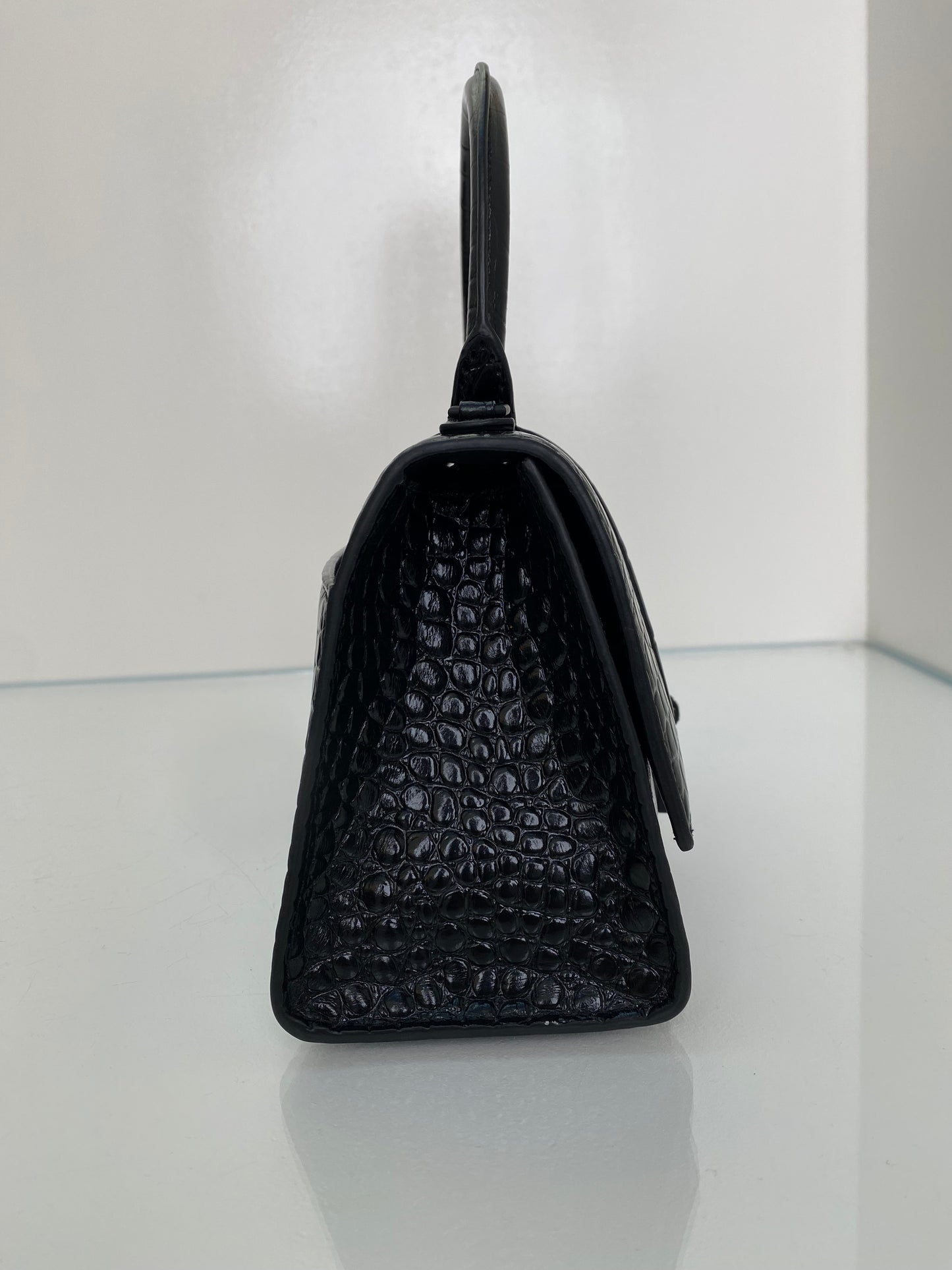 Balenciaga Black Croc Embossed Hourglass Bag BHW