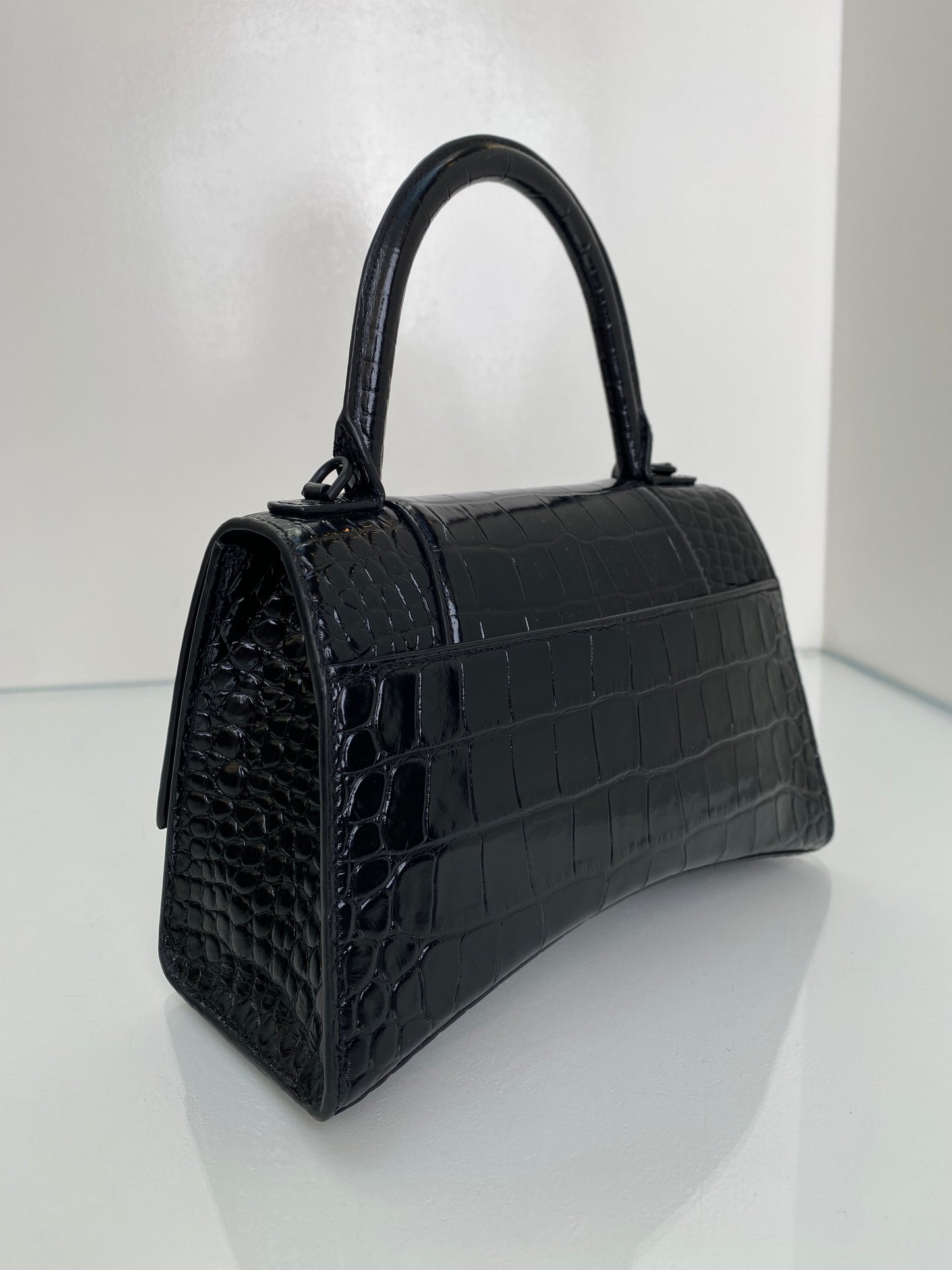 Balenciaga Black Croc Embossed Hourglass Bag BHW