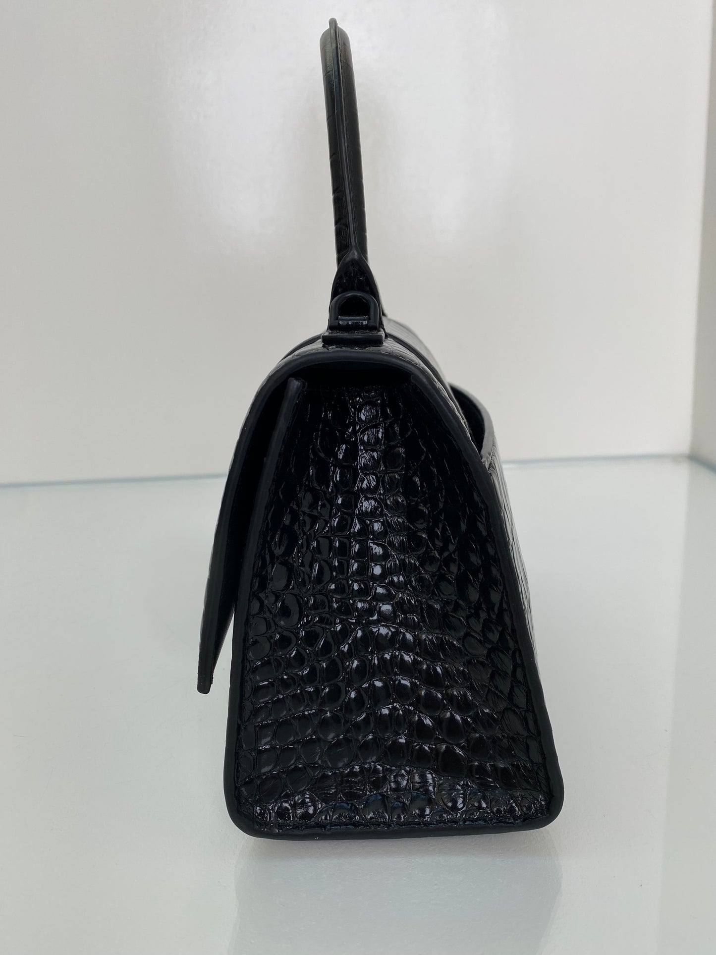 Balenciaga Black Croc Embossed Hourglass Bag BHW