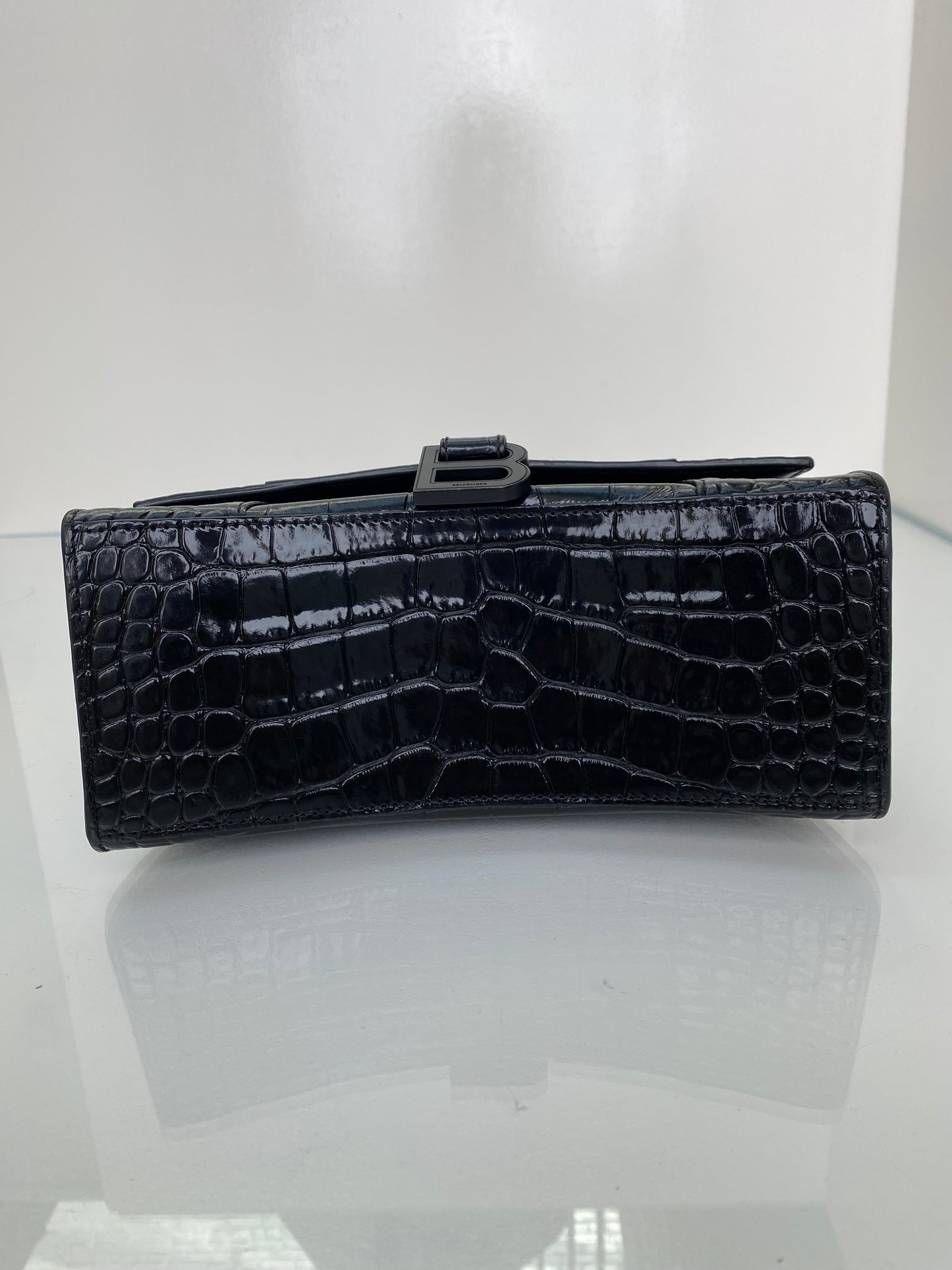 Balenciaga Black Croc Embossed Hourglass Bag BHW