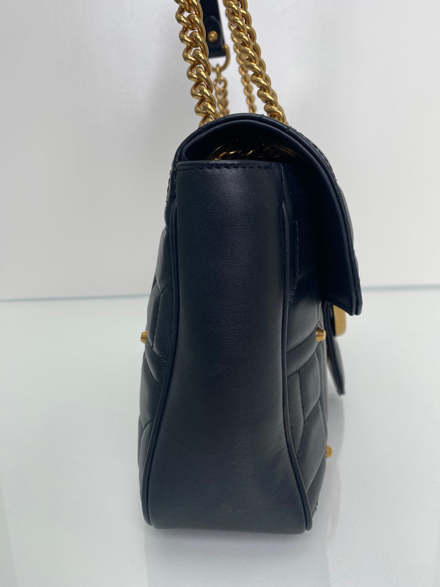 Gucci Black Studded GG Marmont Leather Crossbody, GHW