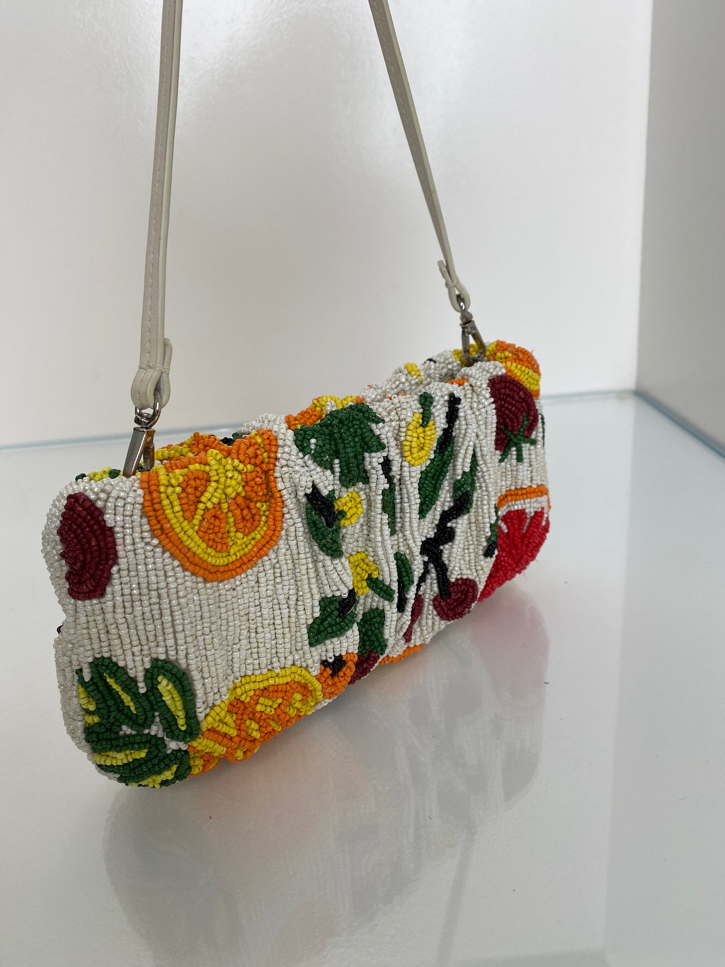 Staud White & Multicolor Beaded Fruit Bag SHW