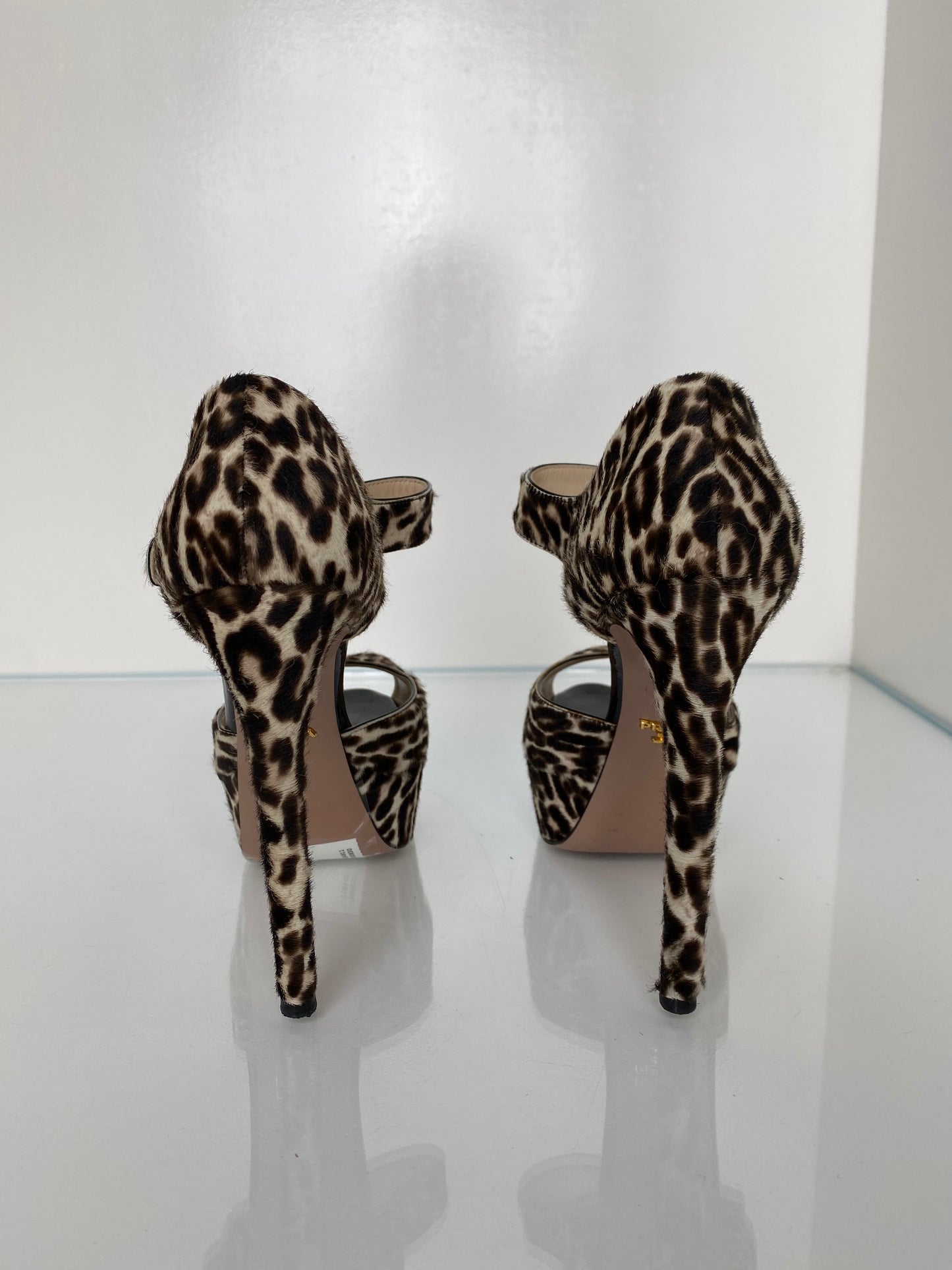 Prada Brown & White Leopard Print Pony Hair Heels, 38.5