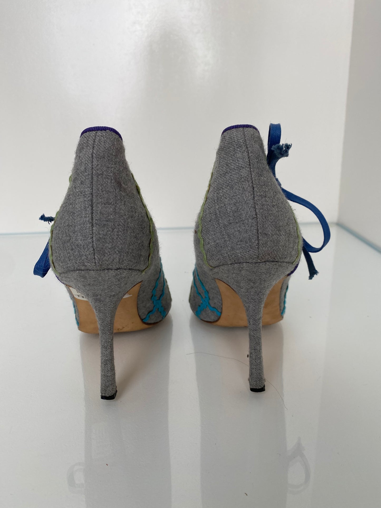 Manolo Blahnik Grey Felt Heels, 38.5