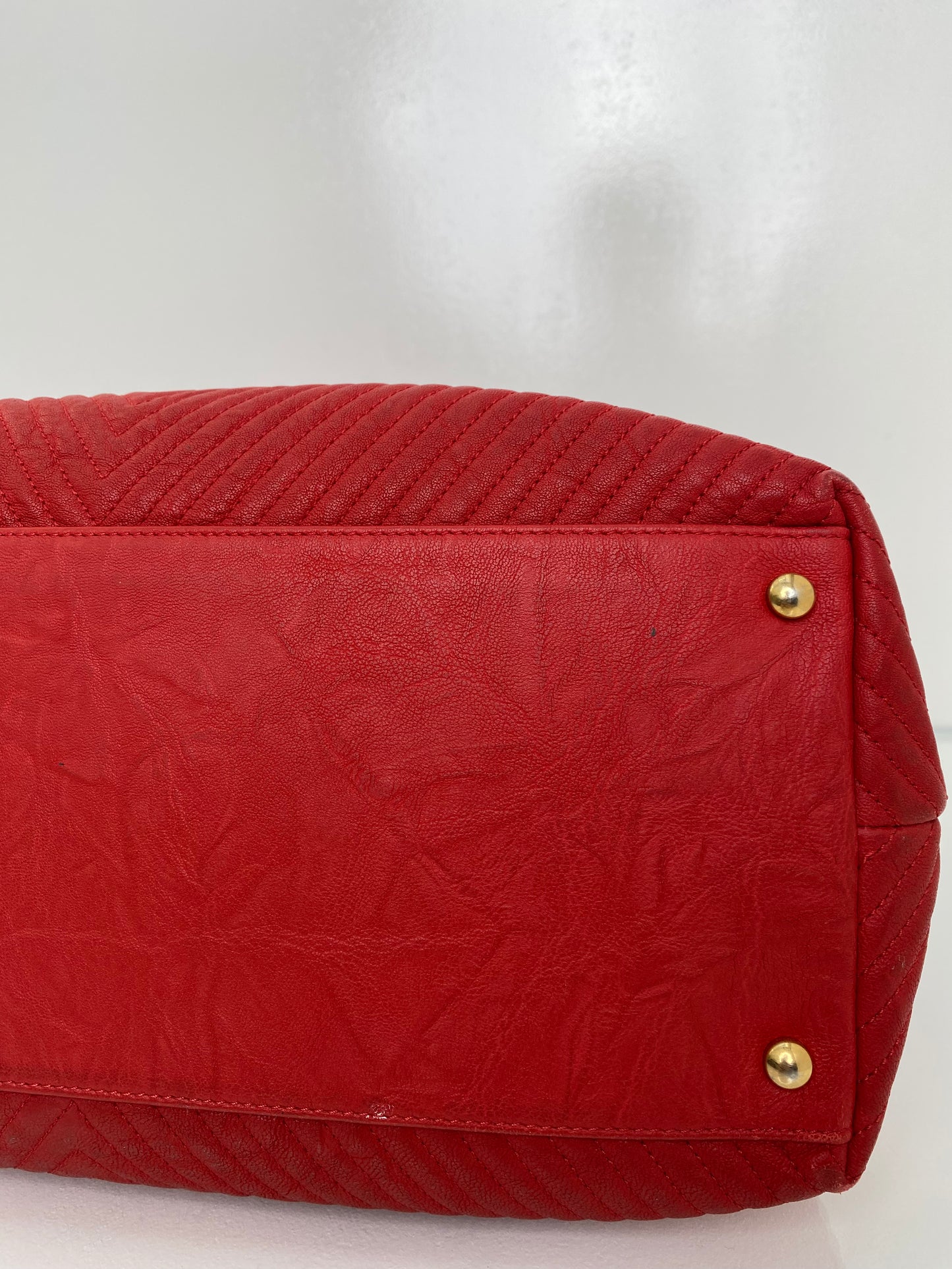 Chanel Red Chevron Lambskin Leather Shoulder Tote GHW