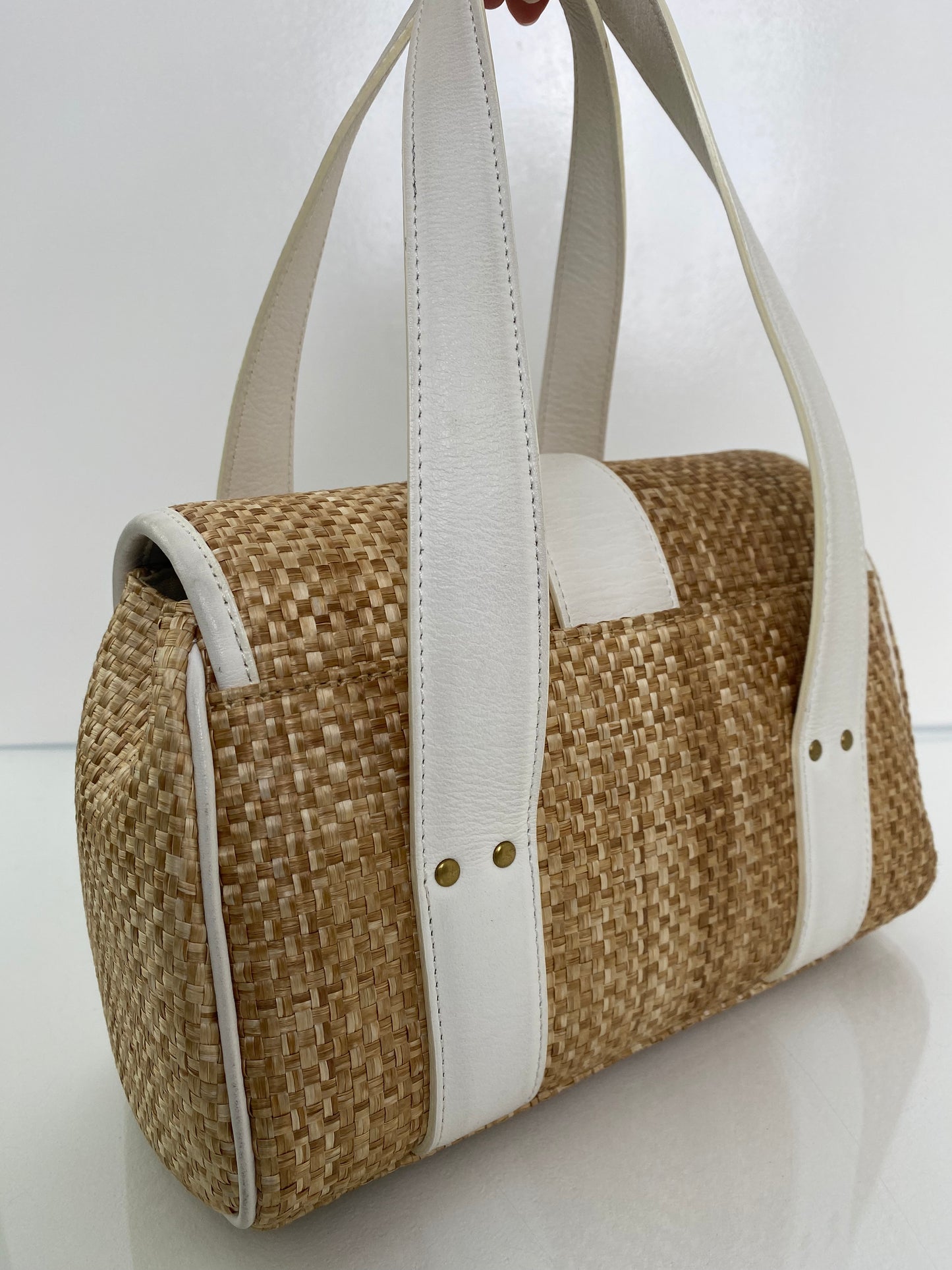 Chloe Raffia & White Leather Strap Mini Bag GHW