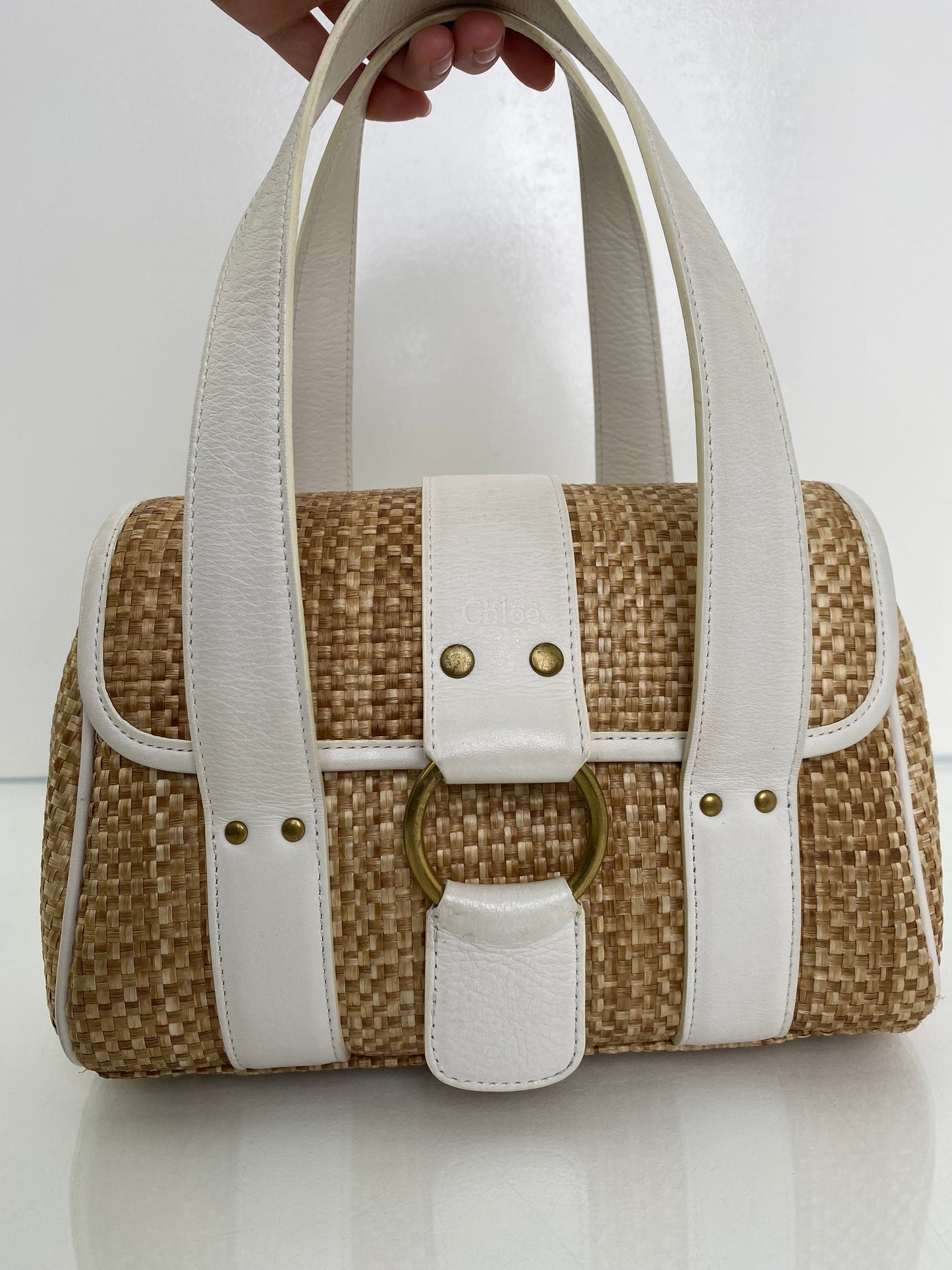 Chloe Raffia & White Leather Strap Mini Bag GHW