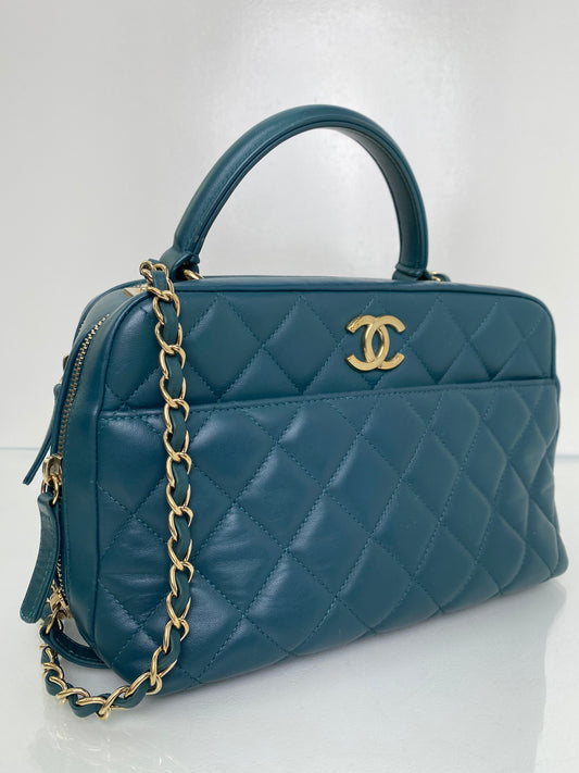 Chanel Teal Lambskin Medium Bowling Trendy Bag GHW #20