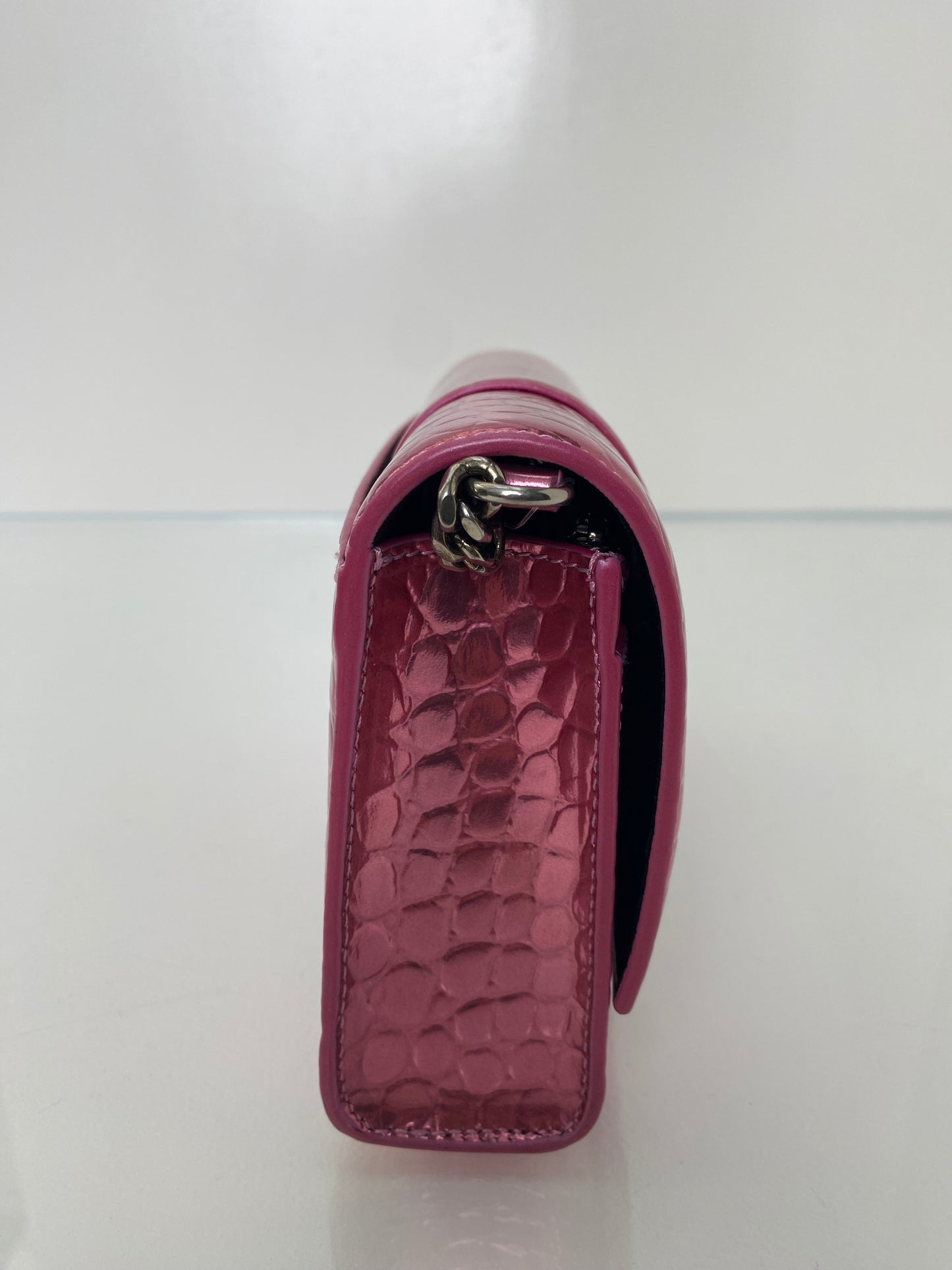 Balenciaga Hourglass Pink Croc Embossed Crossbody