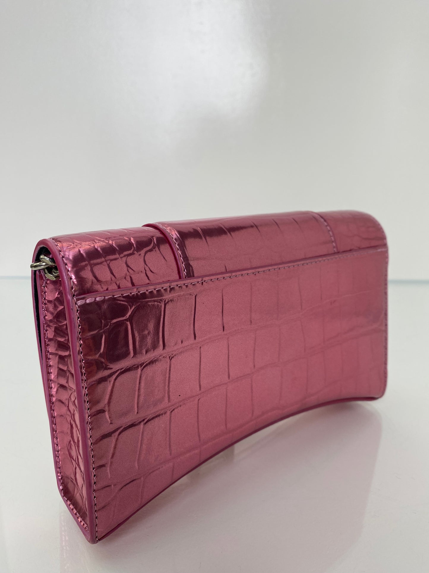 Balenciaga Hourglass Pink Croc Embossed Crossbody