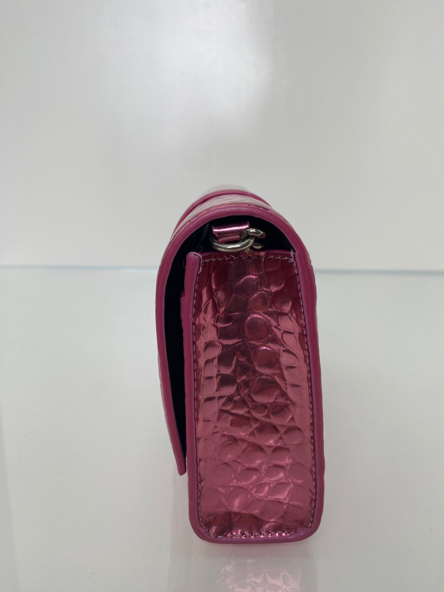 Balenciaga Hourglass Pink Croc Embossed Crossbody