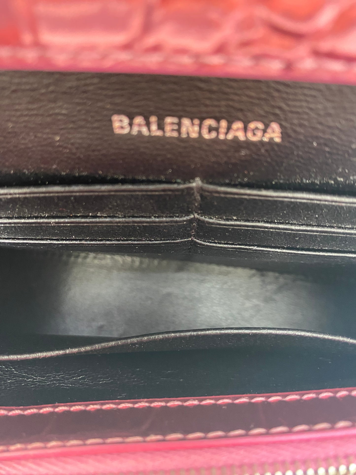 Balenciaga Hourglass Pink Croc Embossed Crossbody