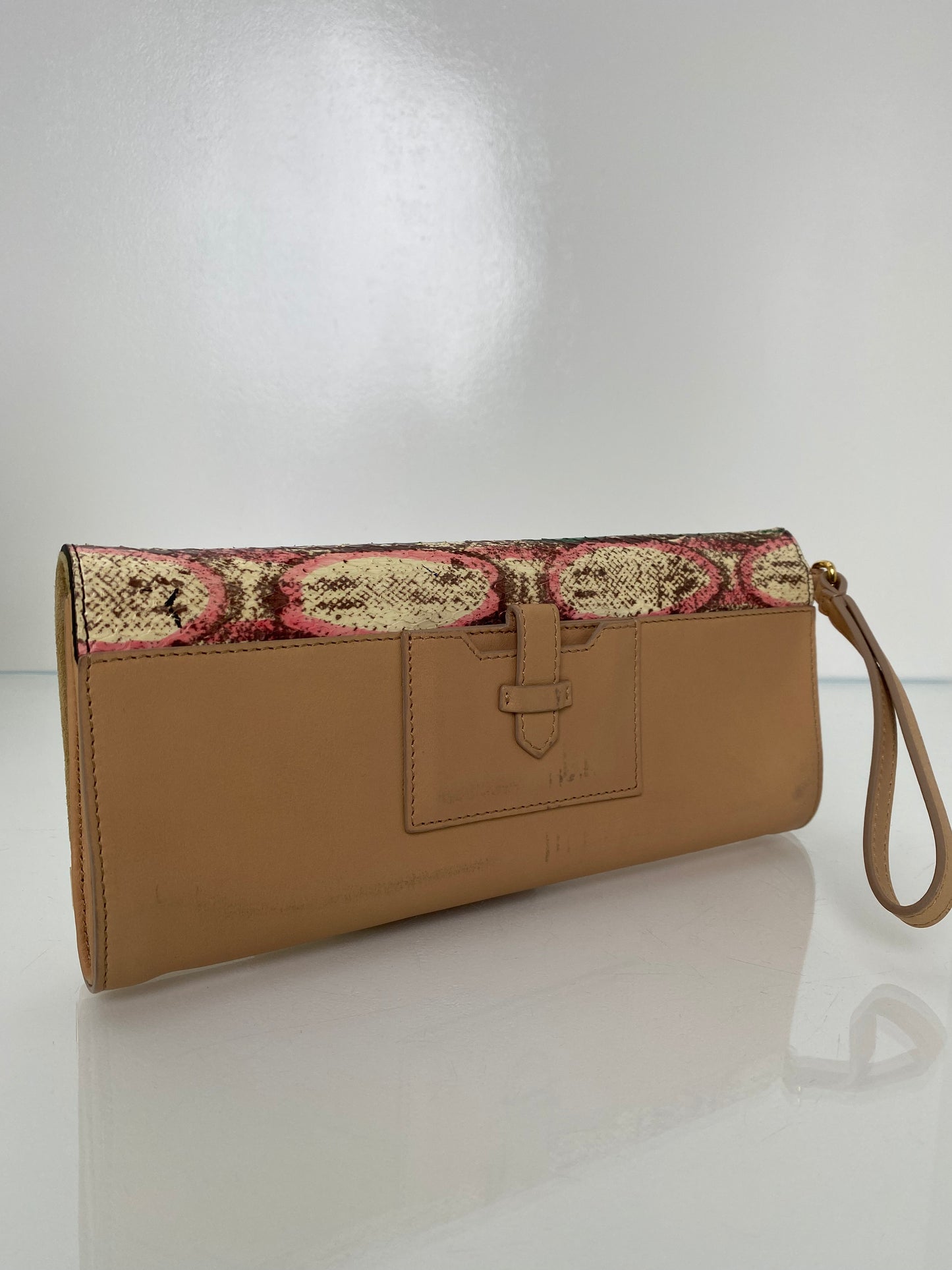 Fendi Tan, Green, & Pink Exotic Long Clutch (As Is)