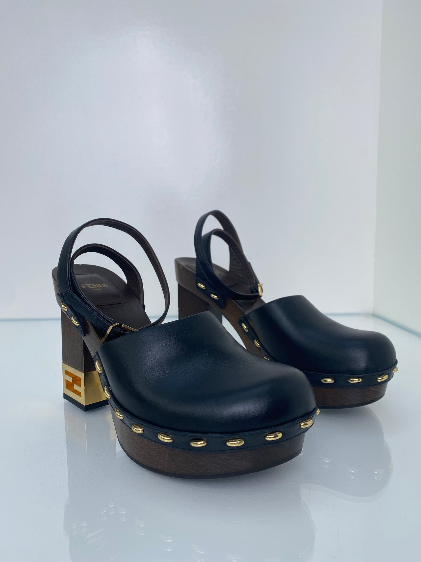 Fendi Black Clog Heels, 38