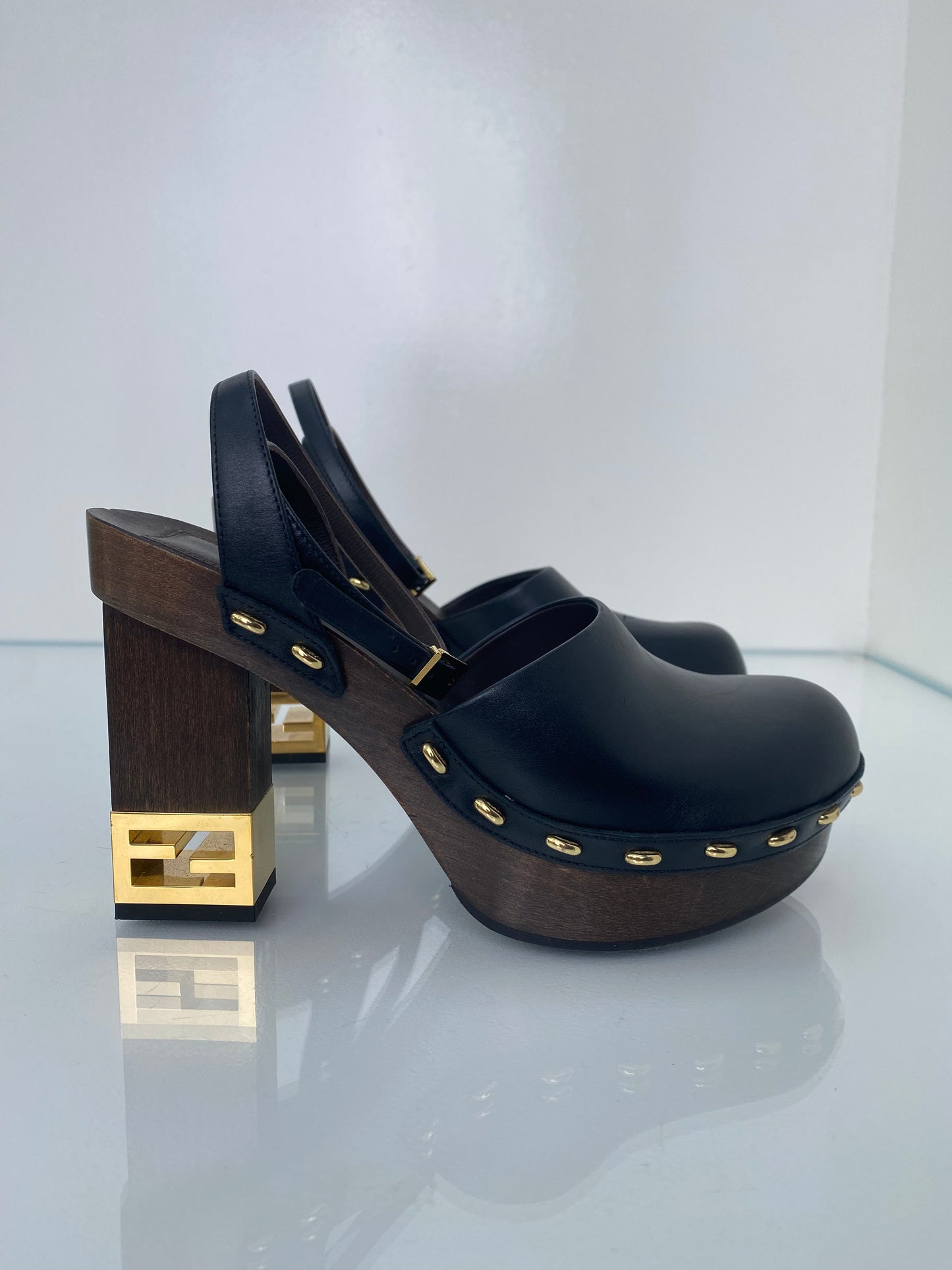 Fendi Black Clog Heels, 38
