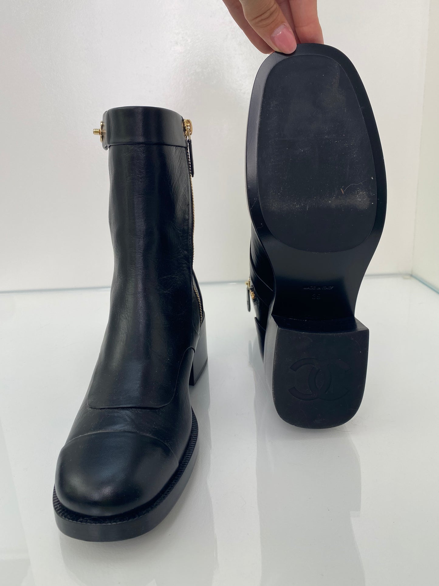 Chanel Black Interlocking CC Moto Boots, 39