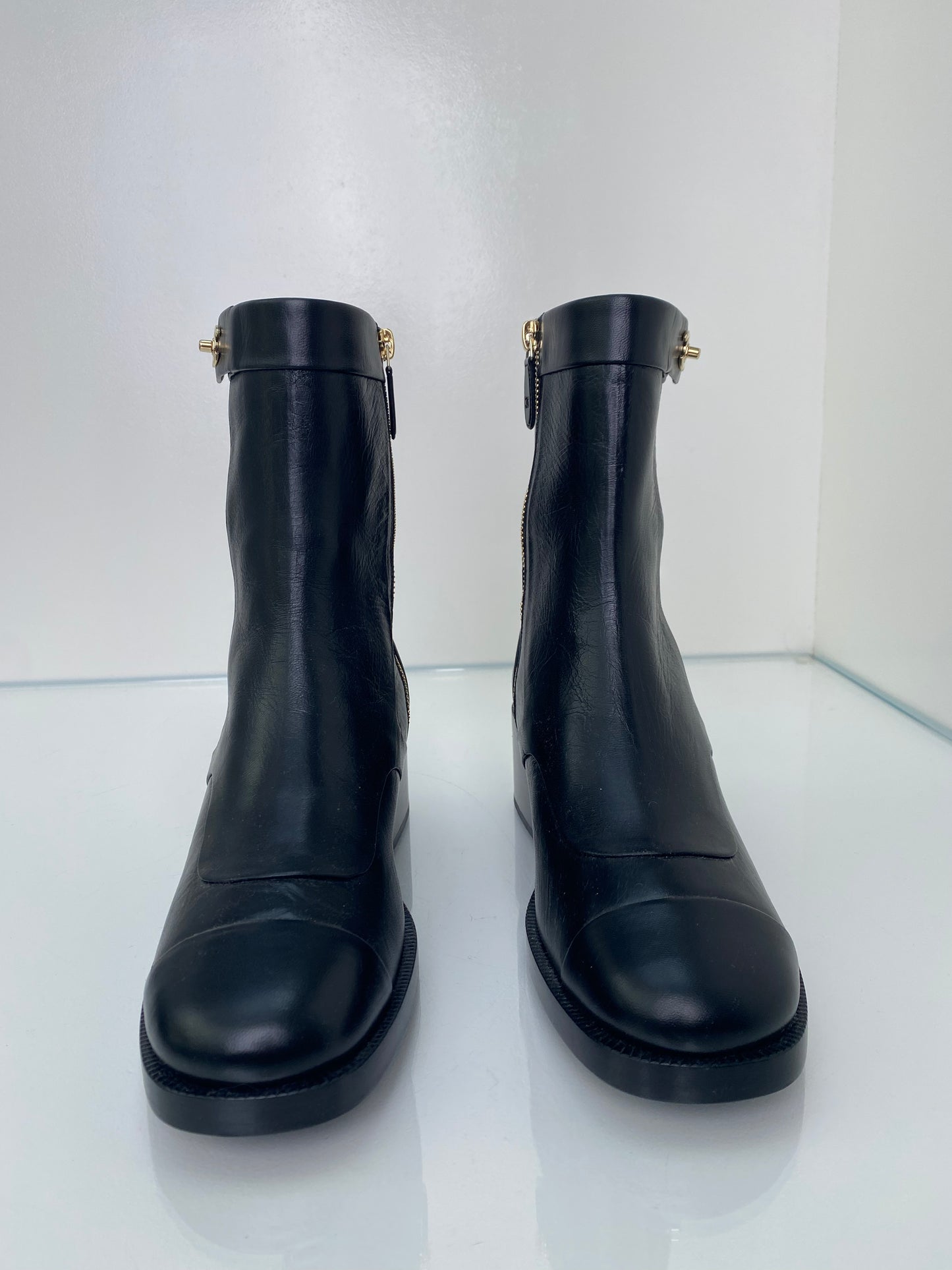 Chanel Black Interlocking CC Moto Boots, 39