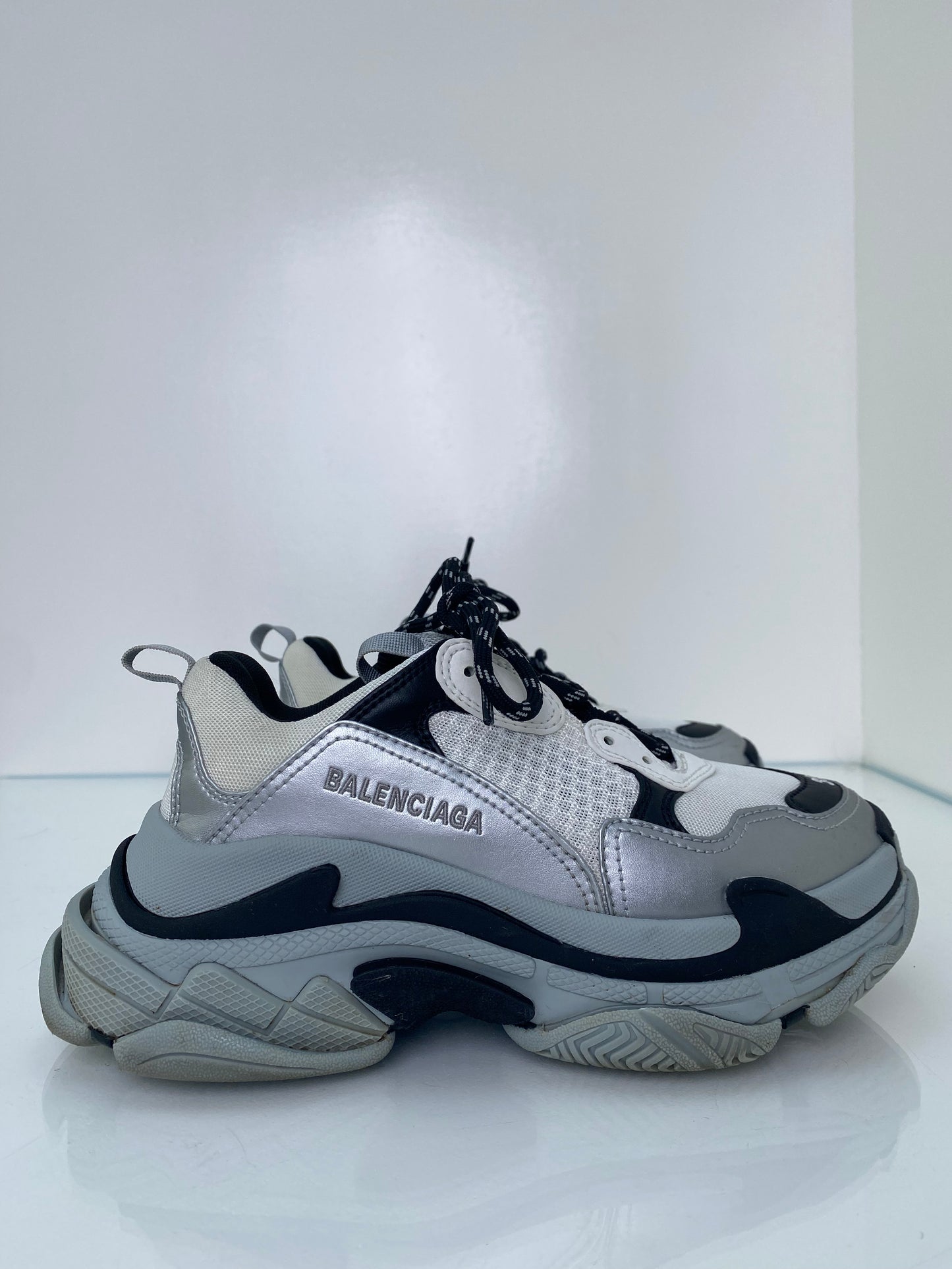 Balenciaga White, Grey, & Black Triple S Sneakers, 38