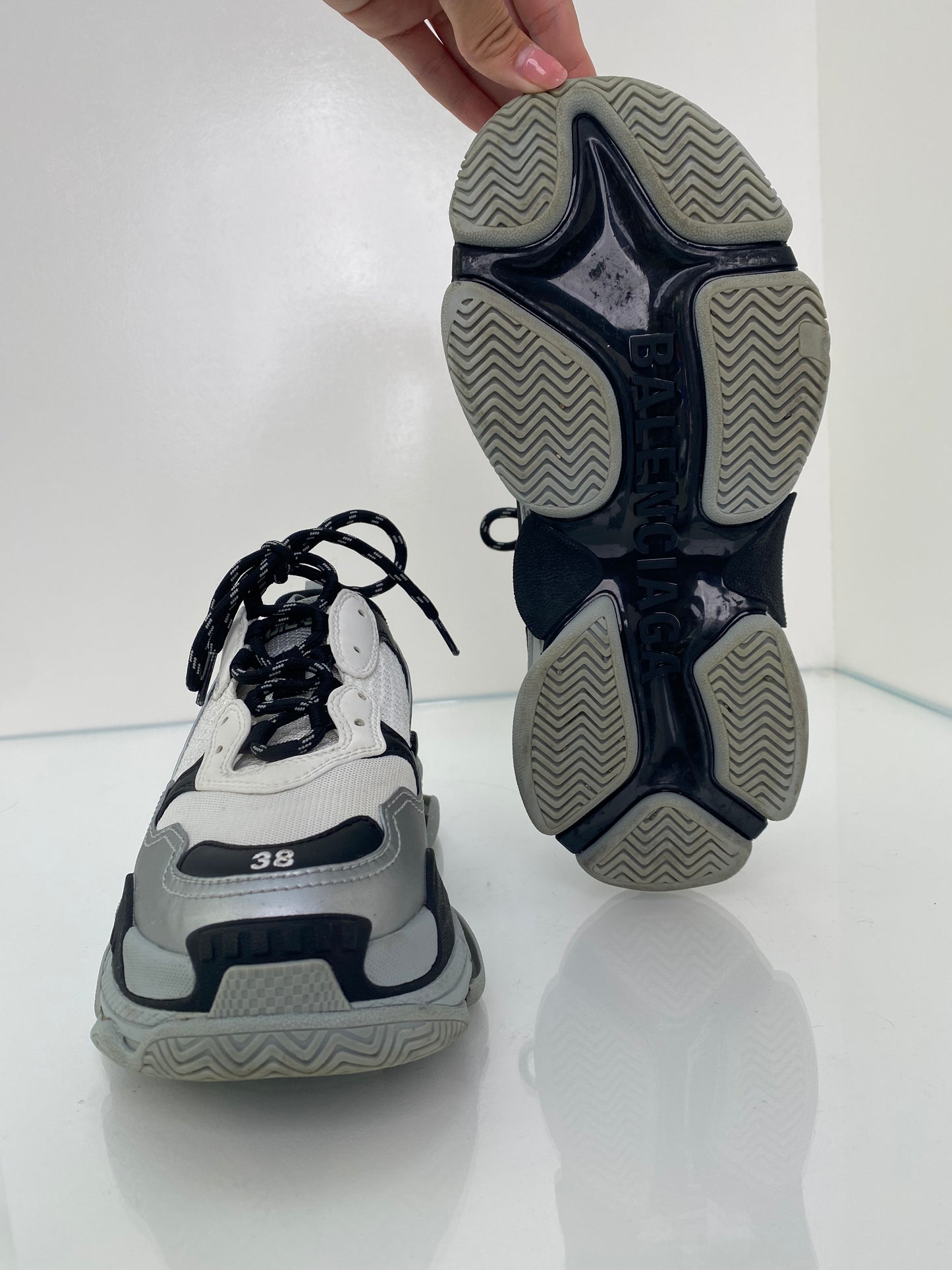 Balenciaga White, Grey, & Black Triple S Sneakers, 38