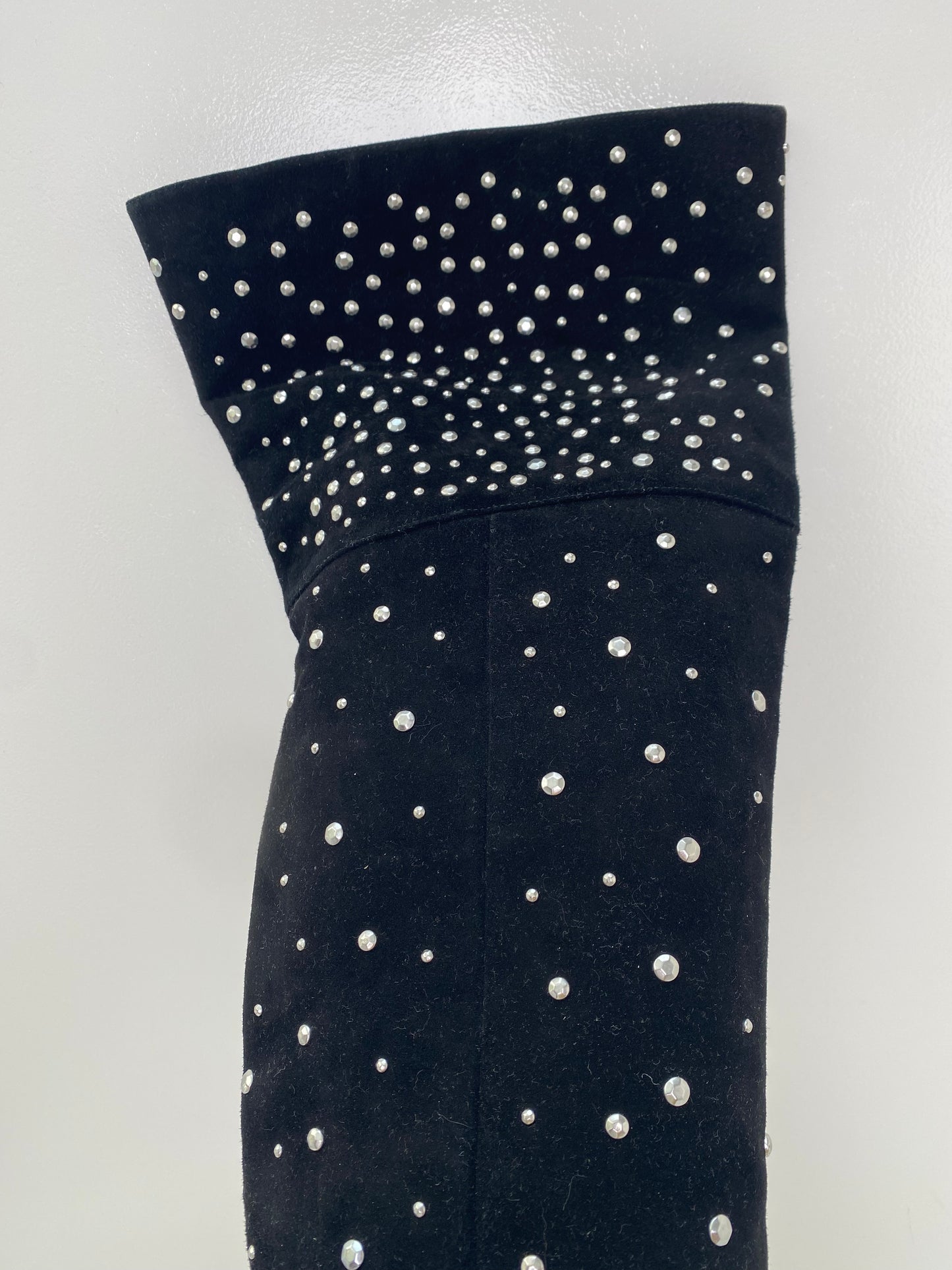 Brian Atwood Black Studded Suede Boots, 38.5